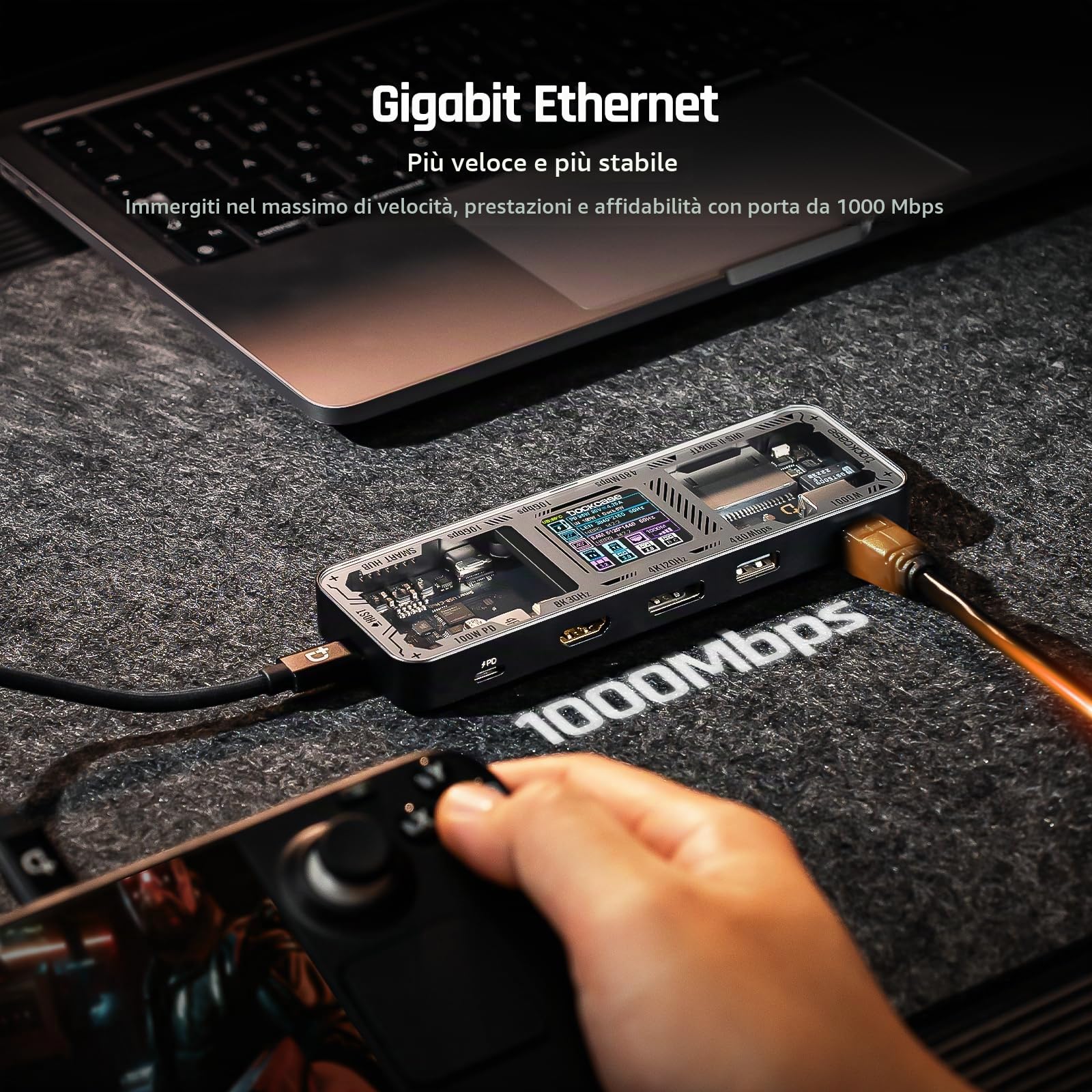 DOCKCASE Smart Hub USB C Docking Station 10 in 1, Doppi HDMI 2.1 e 2.0 4K@60Hz, PD 3.0 100W, Ethernet RJ45, 2*USB 3.2（10Gbps）/2.0, Lettore di Schede UHS-II SD/TF,Dock USB-C per MacBook Pro/Air
