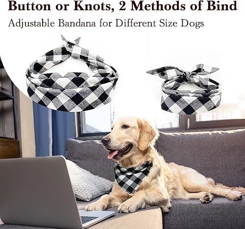Miniatura 2 de Birthday Plaid Dog Bandana with Button, Dual Layer Scarf Soft Cotton Triangle Bib Girls and Boys Kerchief Adjustable Accessories for Small Medium