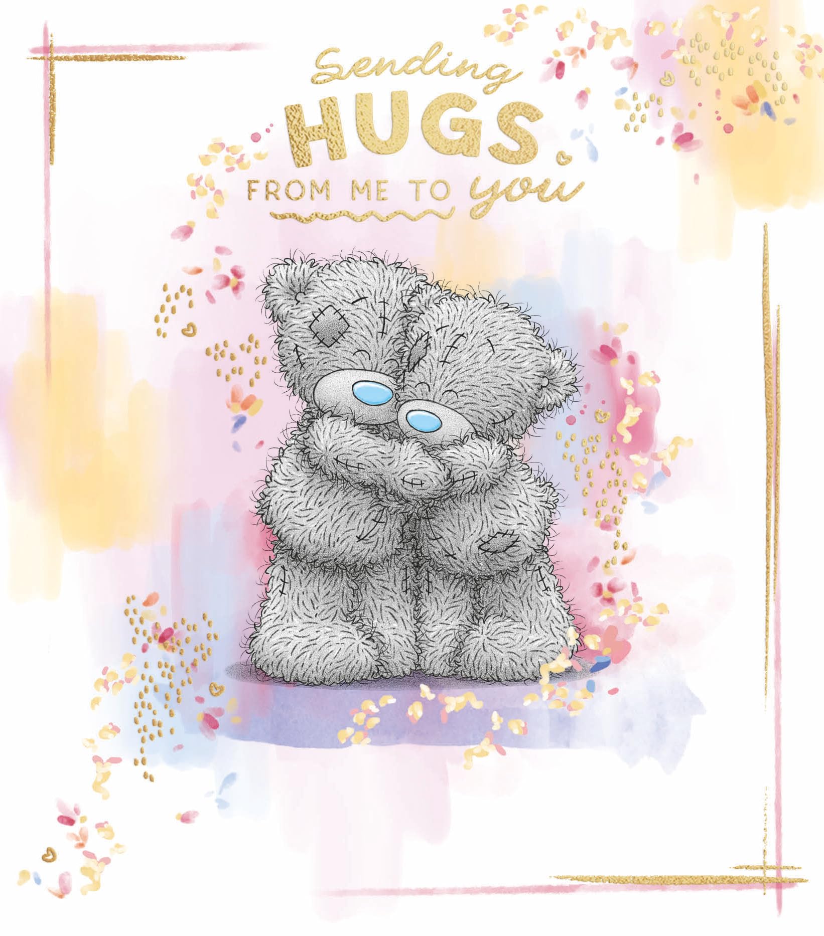 Me To You Tatty Teddy Cute Sending Hugs Greetings Card For Friends Or Family, Tatty Teddy With Ballons And Gifts 12.7 X 15.2 cm - Official Collection