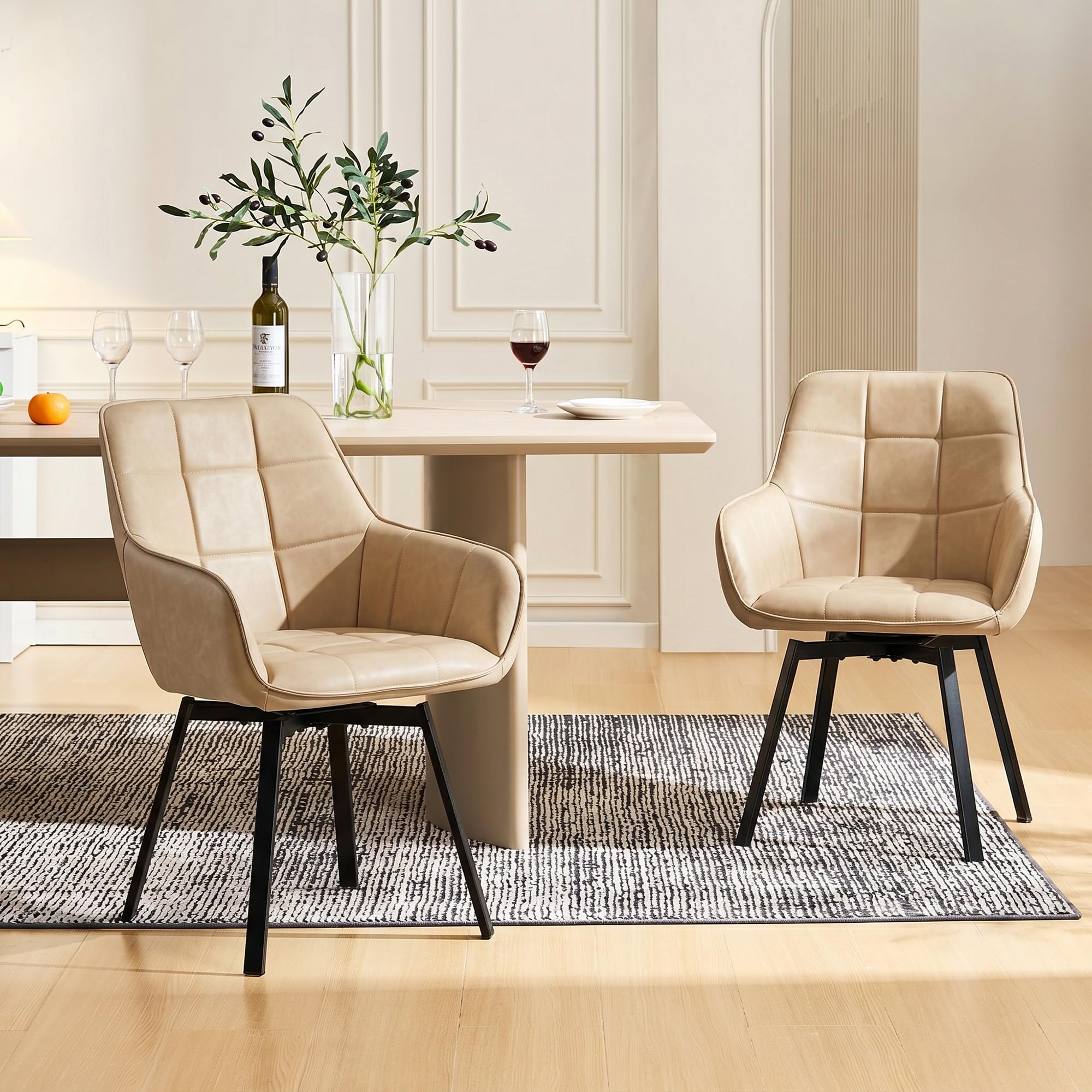 CLIPOP Esszimmerstühle 6er Drehbar Set mit Armlehne, Kunstleder Polsterstuhl Gepolstert Sitz Küchenstuhl Drehstuhl Armlehnenstuhl für Esszimmer Wohnzimmer Büro (6er Set, Kunstleder Beige)