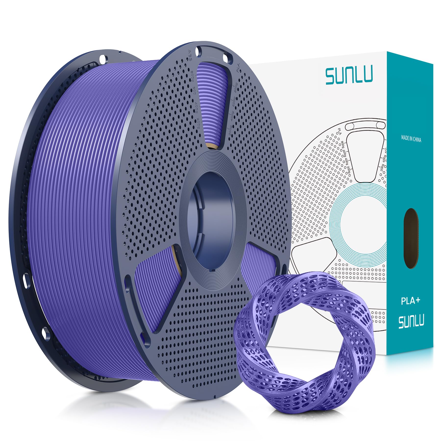 SUNLU Filamento PLA+ 1.75mm, PLA Plus Filamento per Stampanti 3D, Filament per la Stampa 3D più Resistenti e Durevoli, Precisione Dimensionale +/- 0.02mm, 1KG Lavanda Viola