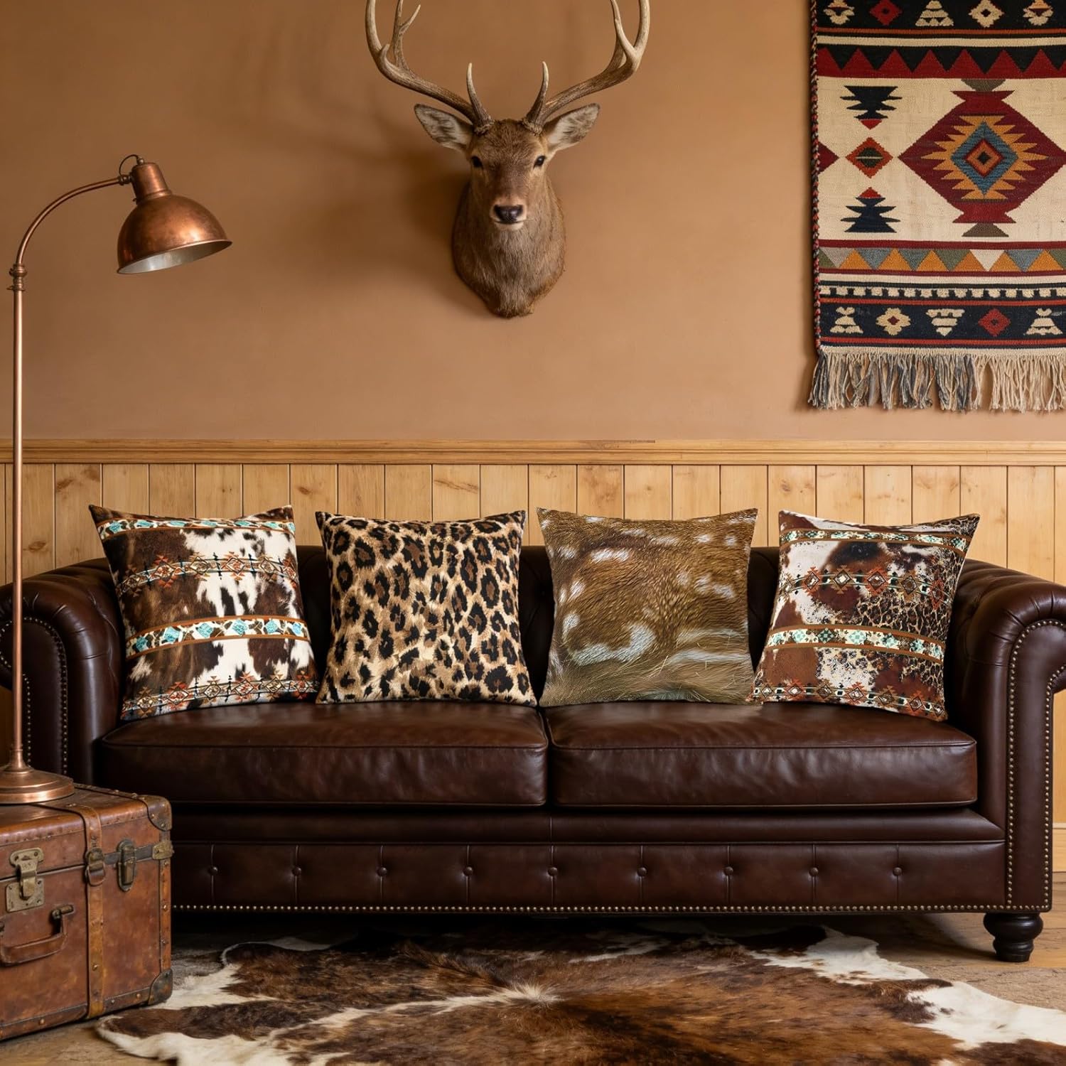 Erosebridal Set of 4 Leopard Print Throw Pillow Covers Western Throw Pillows Covers,Cowhide 18 x 18 Pillow Insert Animal Hide Cushion Cases(Inserts Not Included)