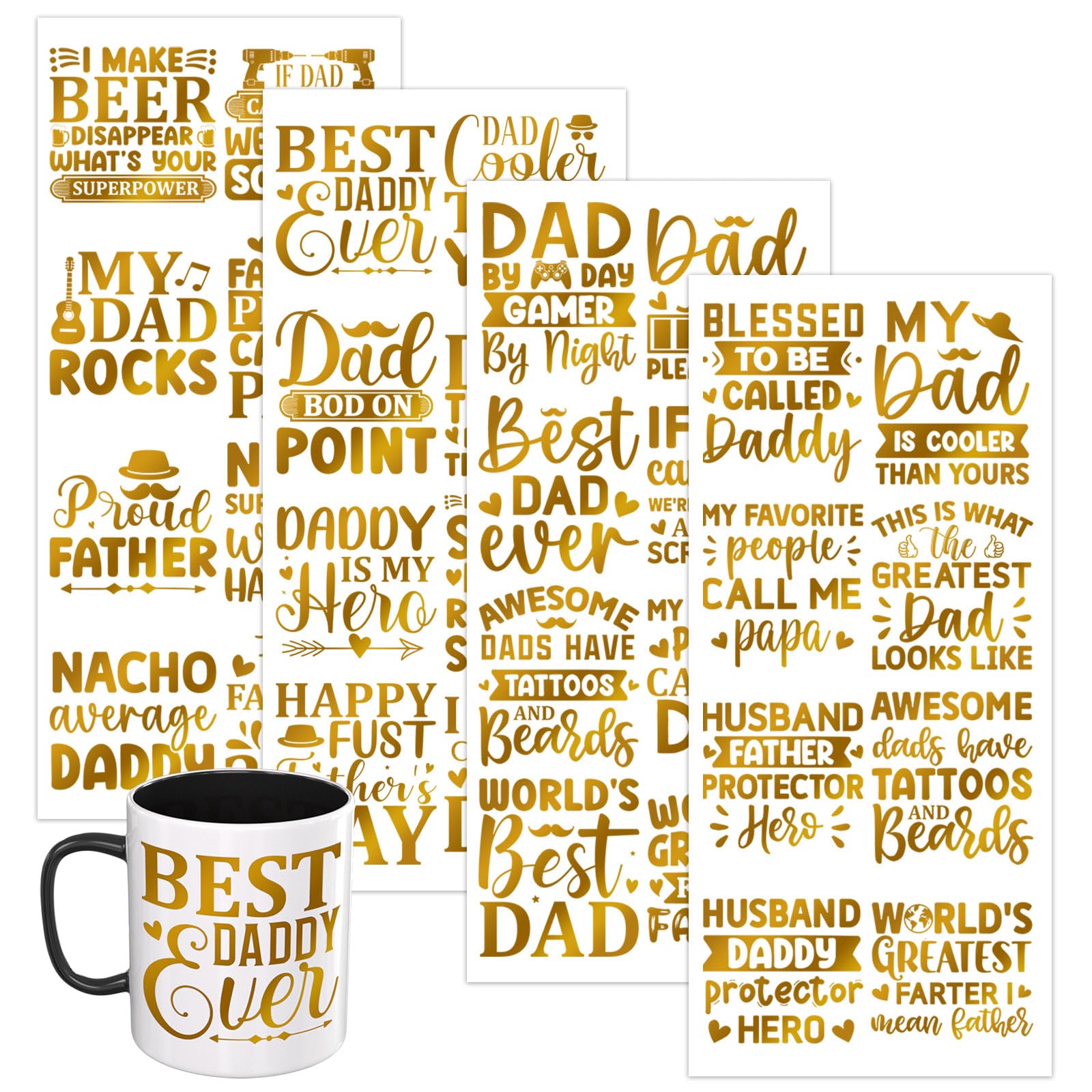 Autocollants UV DTF Father stickers imperméables pour gobelet verre 473ml