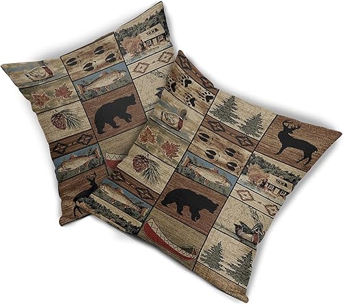 Miniatura 2 de Juego de 2 fundas de almohada de oso rústico occidental, diseño de oso salvaje, ciervo, alce, de 20 x 20 pulgadas, de lino y algodón, para