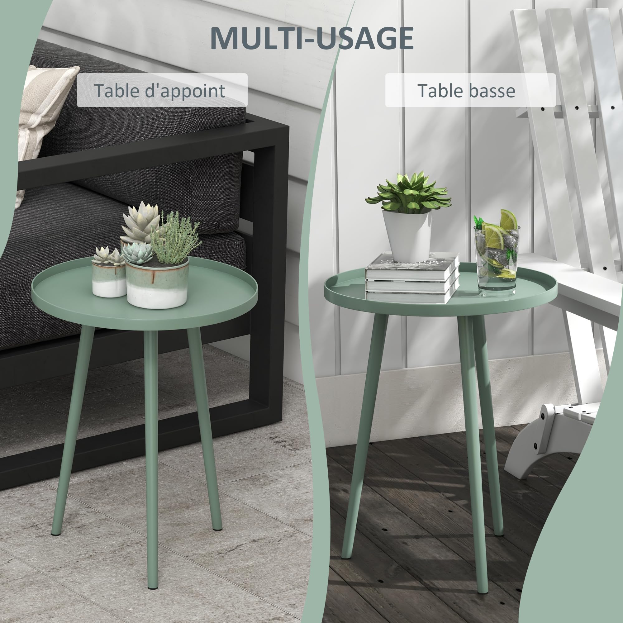 Outsunny Table Basse de Jardin Ronde en Acier Ø40 x 50H cm Vert