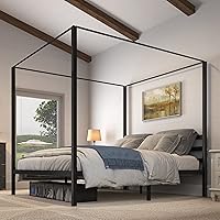 YITAHOME King Size Metal Canopy Bed Frame with Headboard - 14" Platform, No Box Spring Needed, Strong Slat Support, Black