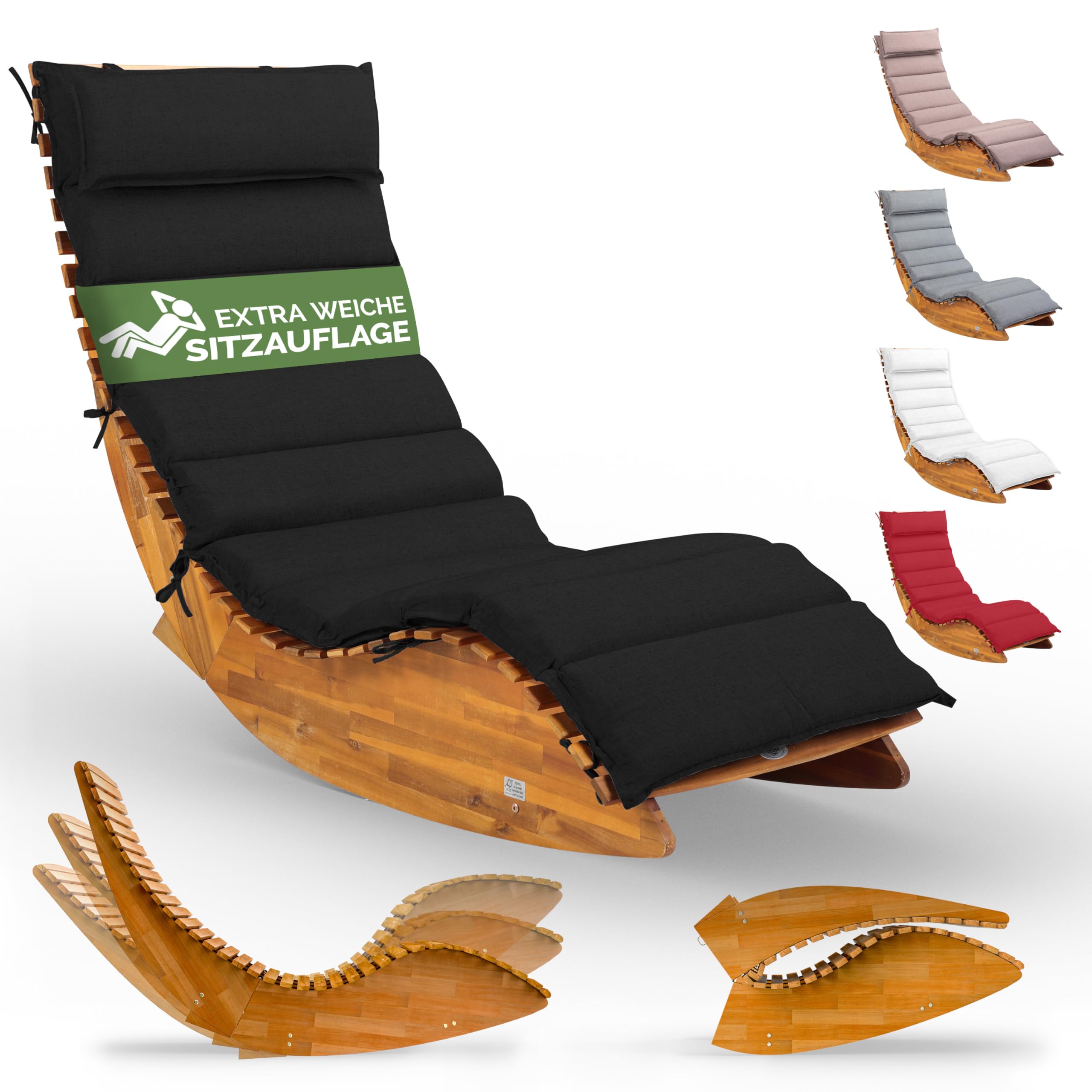 Casaria® Set Lettino Prendisole in Legno con Cuscino 195x60cm Portata 160 kg Certificato FSC® Lettini da Giardino Sdraio Pieghevole Ergonomica