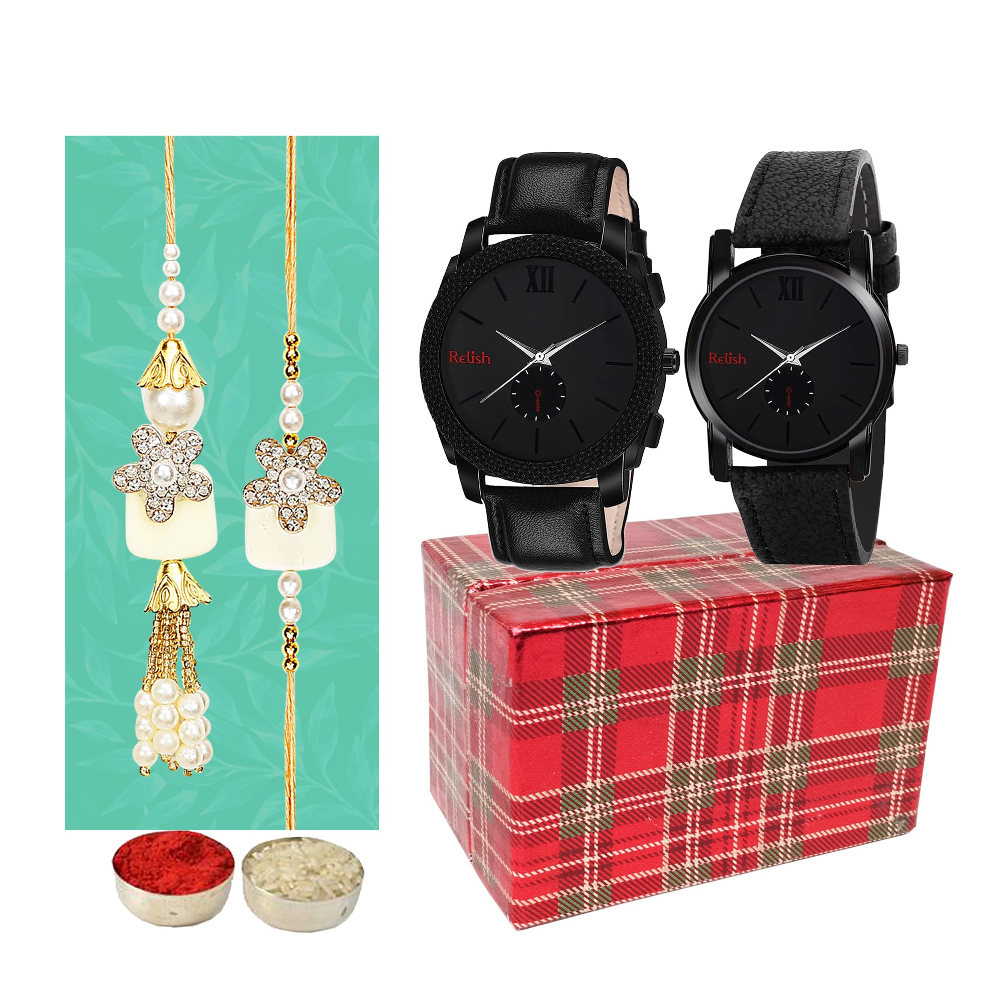 Relish Raksha Bandhan Black Analog Watch Gift Combo Set | Bhaiya and Bhabhi Designer Lumba Rakhi | Couple Watch Gift (B0C94J7GG7) Amazon Price History, Amazon Price Tracker