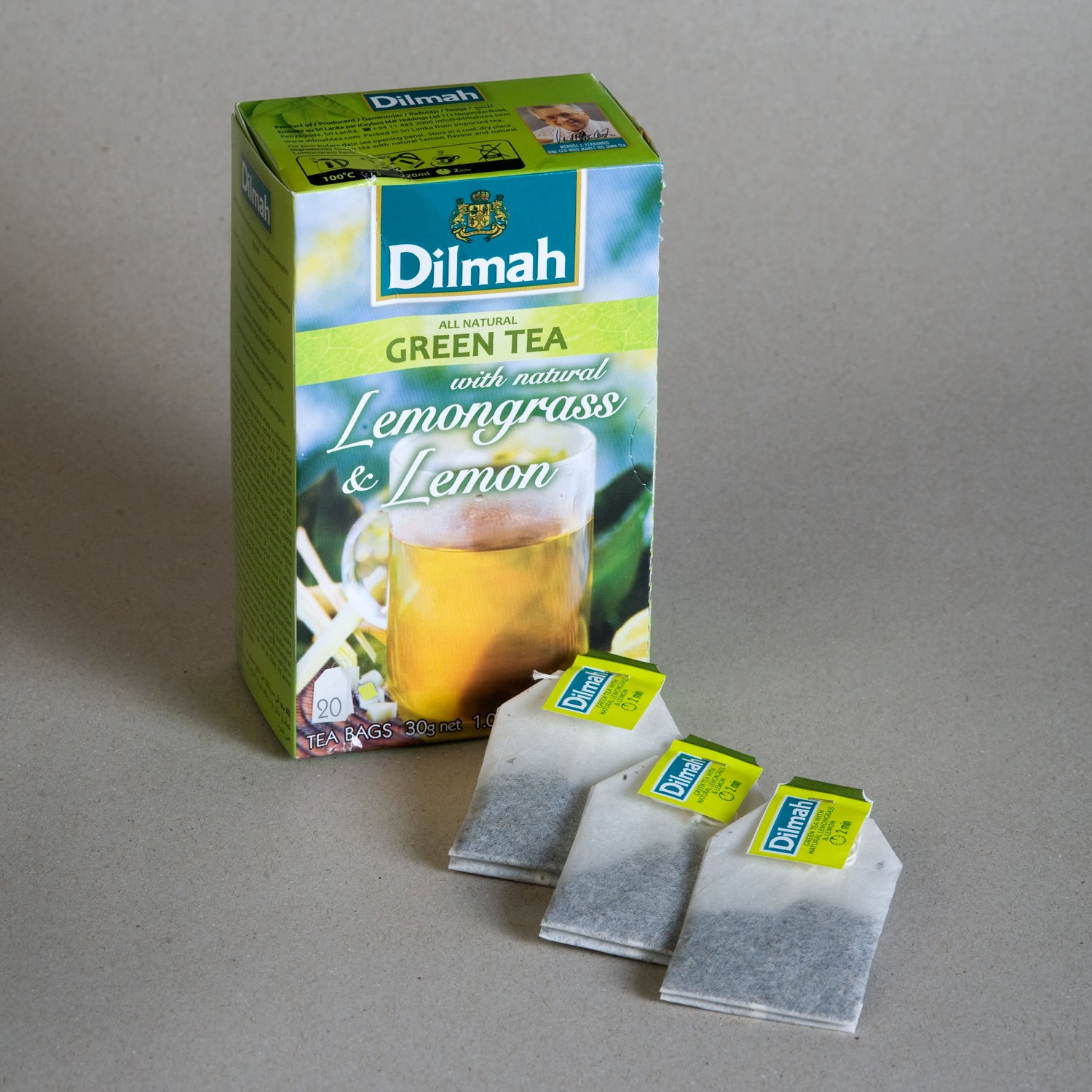 Dilmah Grüner Tee Grüner Tee mit Zitronengras / Zitronen Box strick und Etikett Beuteln 30 g (12er Pack, je 20 Beuteln)