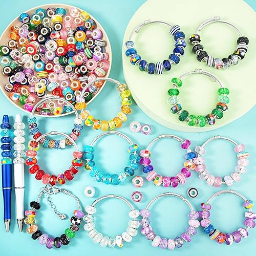 Miniatura 4 de 210 cuentas europeas de agujeros grandes, cuentas de manualidades europeas surtidas, cuentas de diamantes de imitación de colores mixtos, cuentas