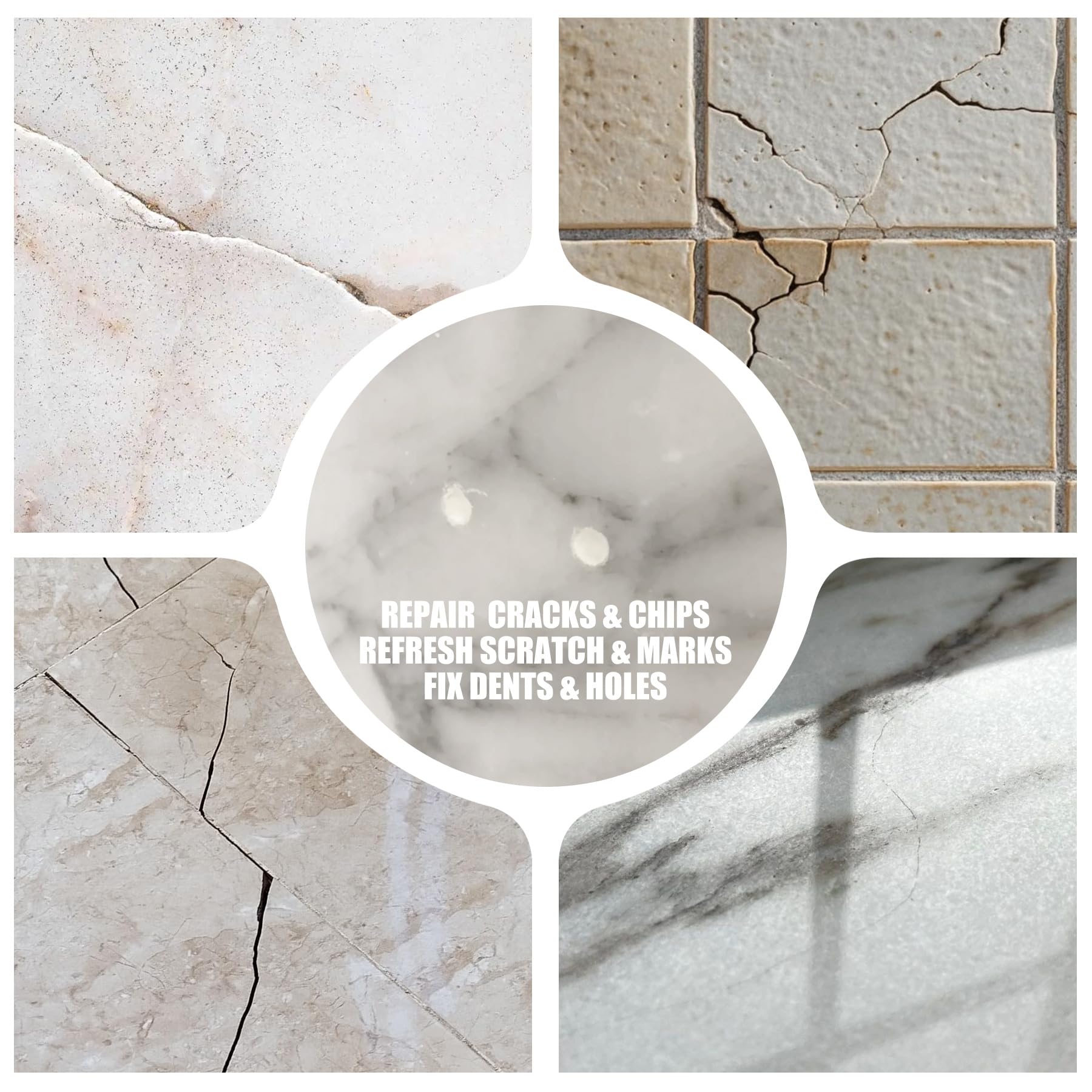Kit de reparación de azulejos, kit de reparación de porcelana para reparar arañazos, astillas, abolladuras, agujeros en bañera y plato de ducha, relleno de reparación de cerámica para acrílico, fibra
