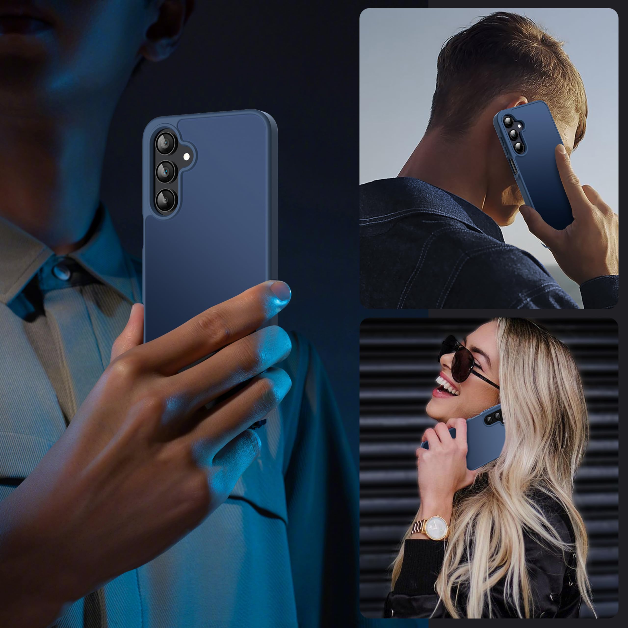 FLLAO Opaca Cover Compatibile con Samsung Galaxy A16 5G/4G con 2 Vetro Temperato, [Della Fotocamera Protezione] Anticaduta Antiurto Anti-Graffio Hard PC Glassata Traslucida Custodia Blu