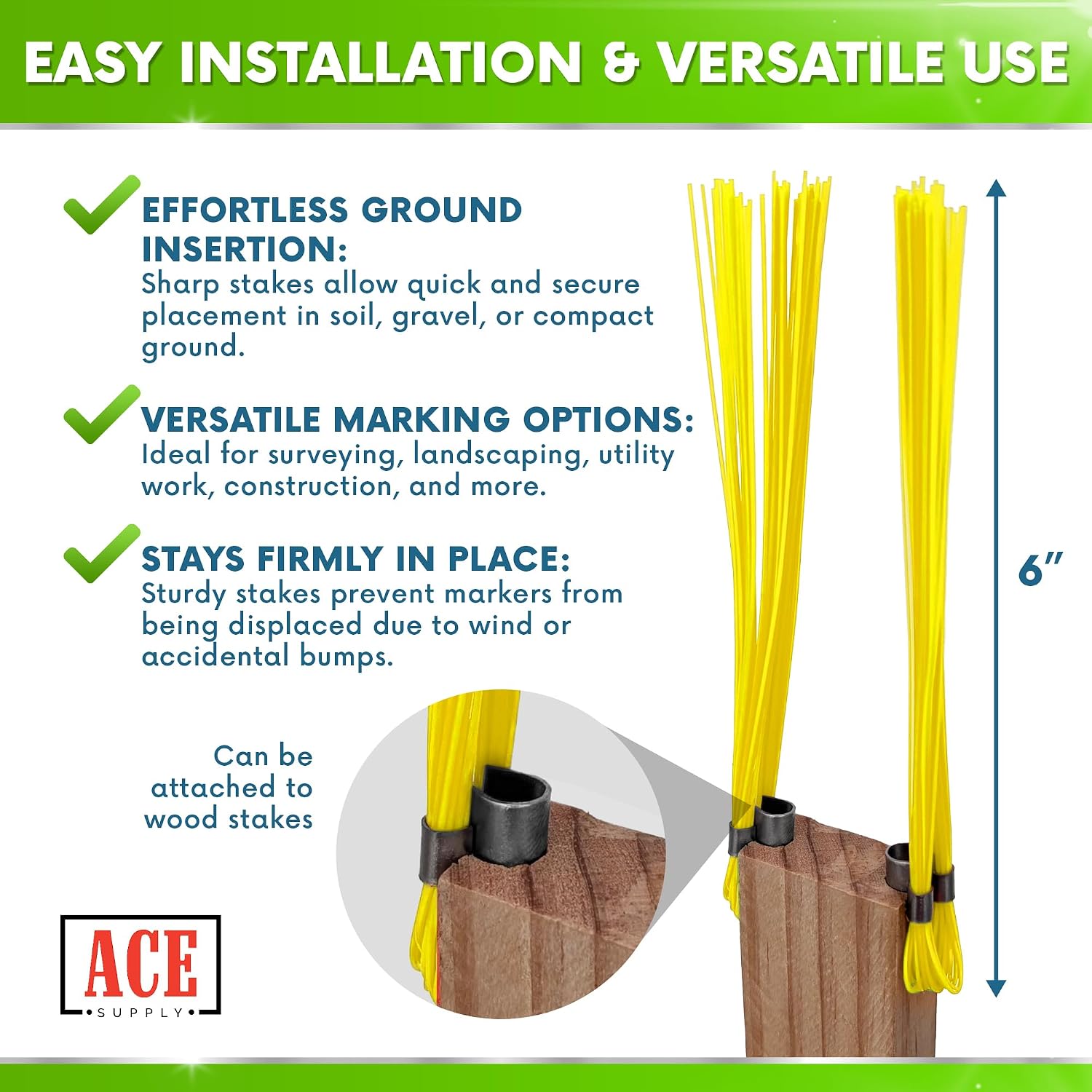 ACE Supply Yellow Marking Whiskers - 25 Pack - Durable Marking Whisker Set - Use Survey Whiskers As Survey Stakes, Construction Markers, Or Trail Markers image 3