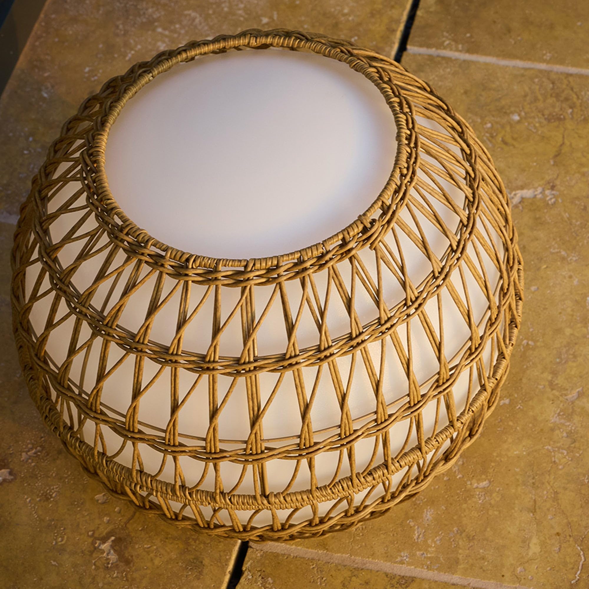 Sfera luminosa cablata con guscio poly rattan rimovibile per esterno LED bianco BOBBY W40 DRESS ∅40cm attacco E27