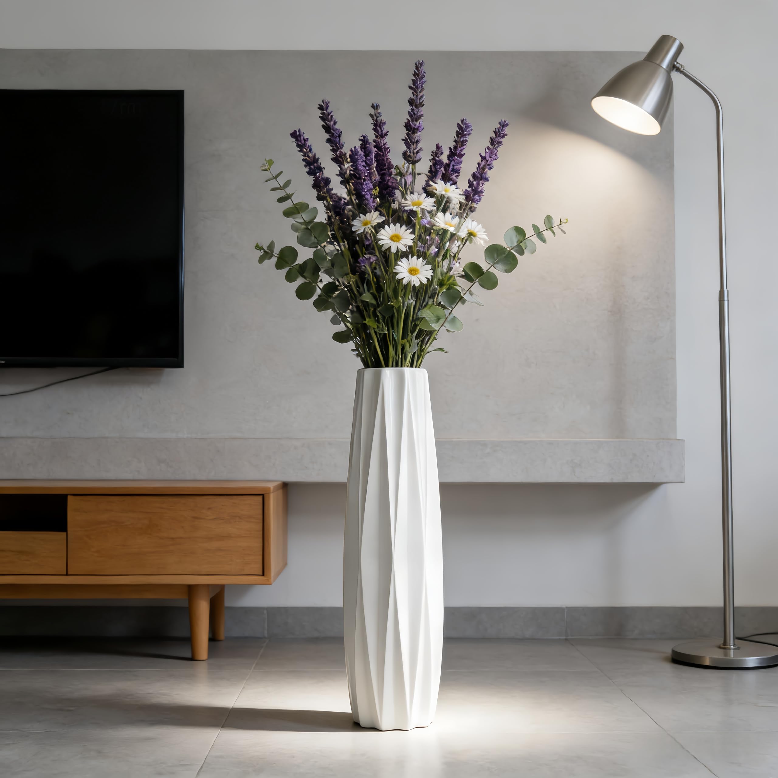 Moderne Weiße Keramik Bodenvase 71cm,Große Vase für Blumen, Stilvolle Dekoration für Wohnzimmer, Büro, Schlafzimmer, Minimalistisches Design
