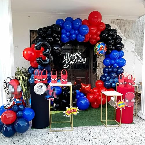 Miniatura 5 de Juego de globos rojos, azules y negros, globos de látex rojo mate negro y azul real de 12 pulgadas con globos de confeti rojo azul para fiesta de