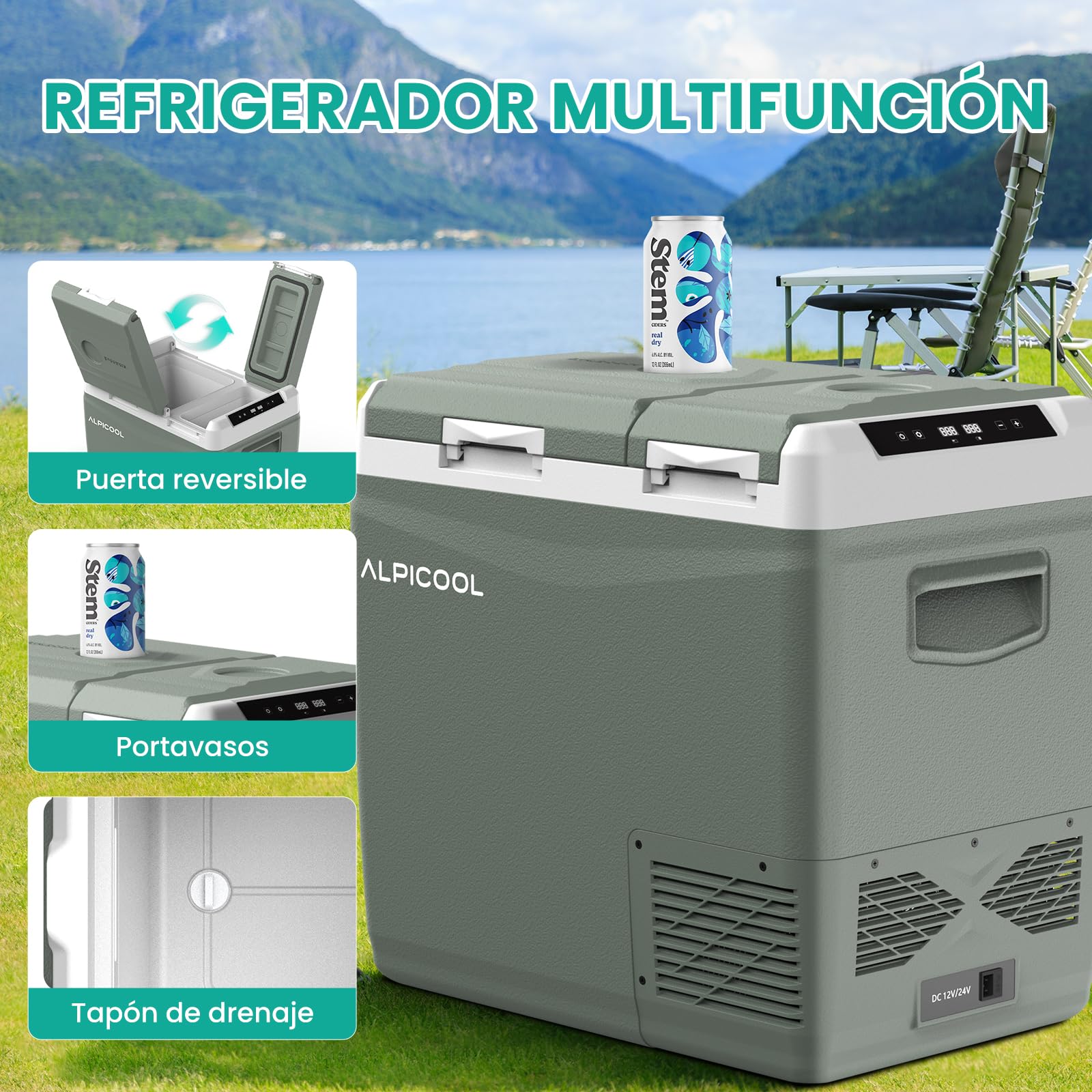 Alpicool KLS58 47L Nevera Portátil con Control de APP,2026 de Doble Zona Nevera de Coche 12V/24V DC 100~240V AC,20°C a -20°C, Refrigerador de Coche para Hogar,Camping,Bandeja de Hielo Incluida,Verde
