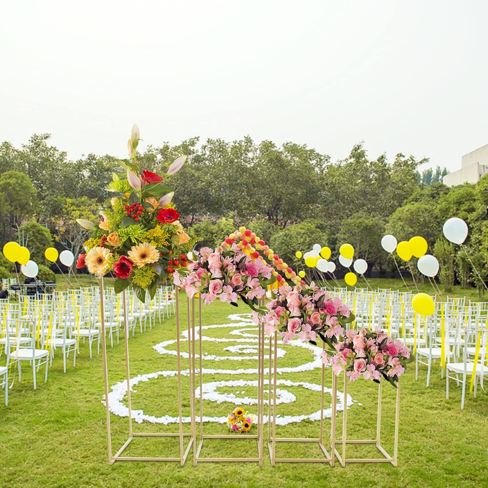 YALLOVE Confezione da 2 vasi da fiori da sposa in metallo color oro, da 60 cm, con supporto geometrico, per decorazioni per casa, feste, matrimoni, rettangolari per espositori a fiori