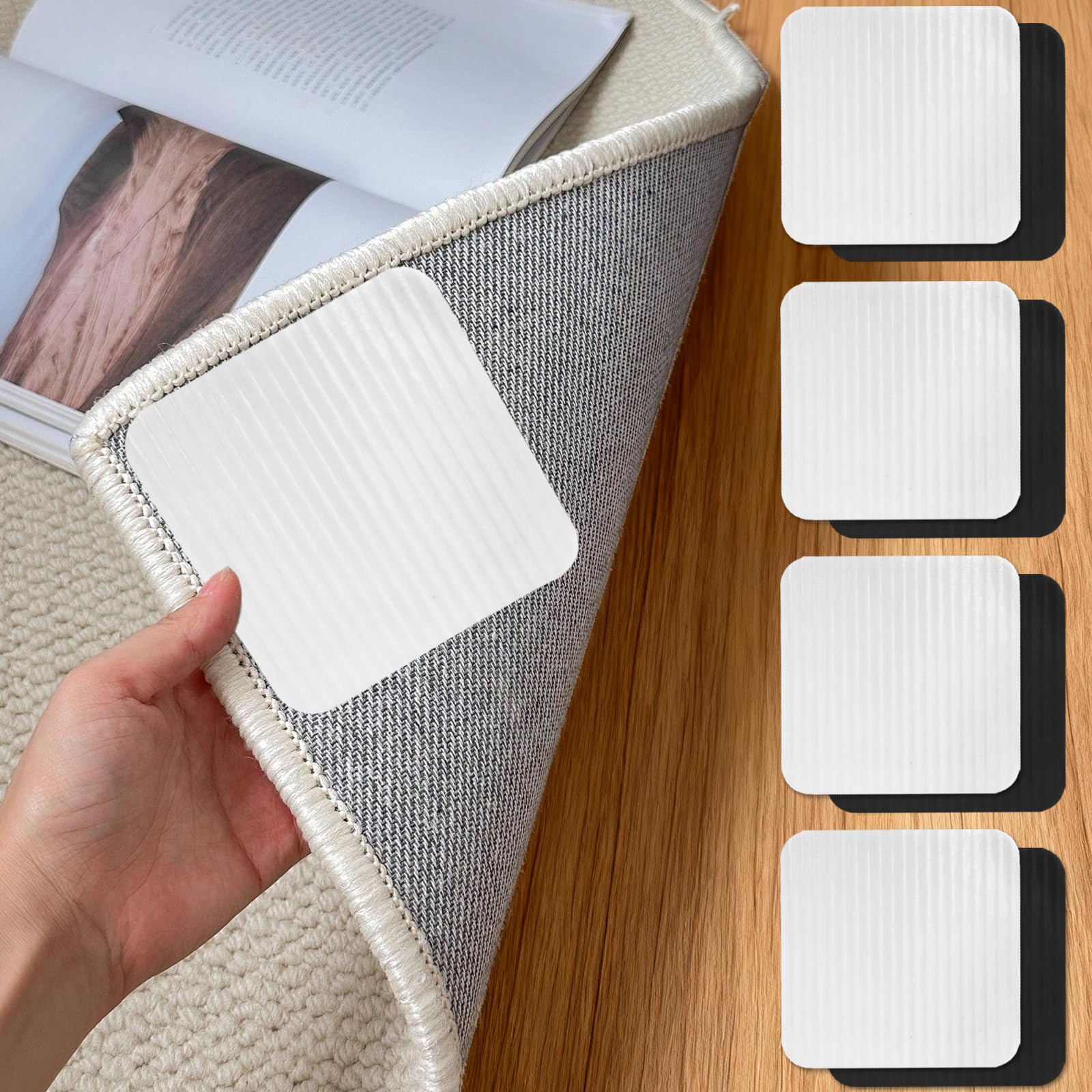 AMFUN 8 Stück Antirutschmatte für Teppich, Wiederverwendbare Teppich Antirutschunterlage, Abnehmbare, Waschbare, Zur Verhinderung des Verrutschens des Teppichs