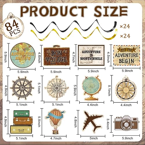 Miniatura 2 de Qyeahkj 84 piezas de decoración de fiesta temática de viaje Bon Voyage colgante remolino aventura espera fiesta de cumpleaños serpentina alrededor