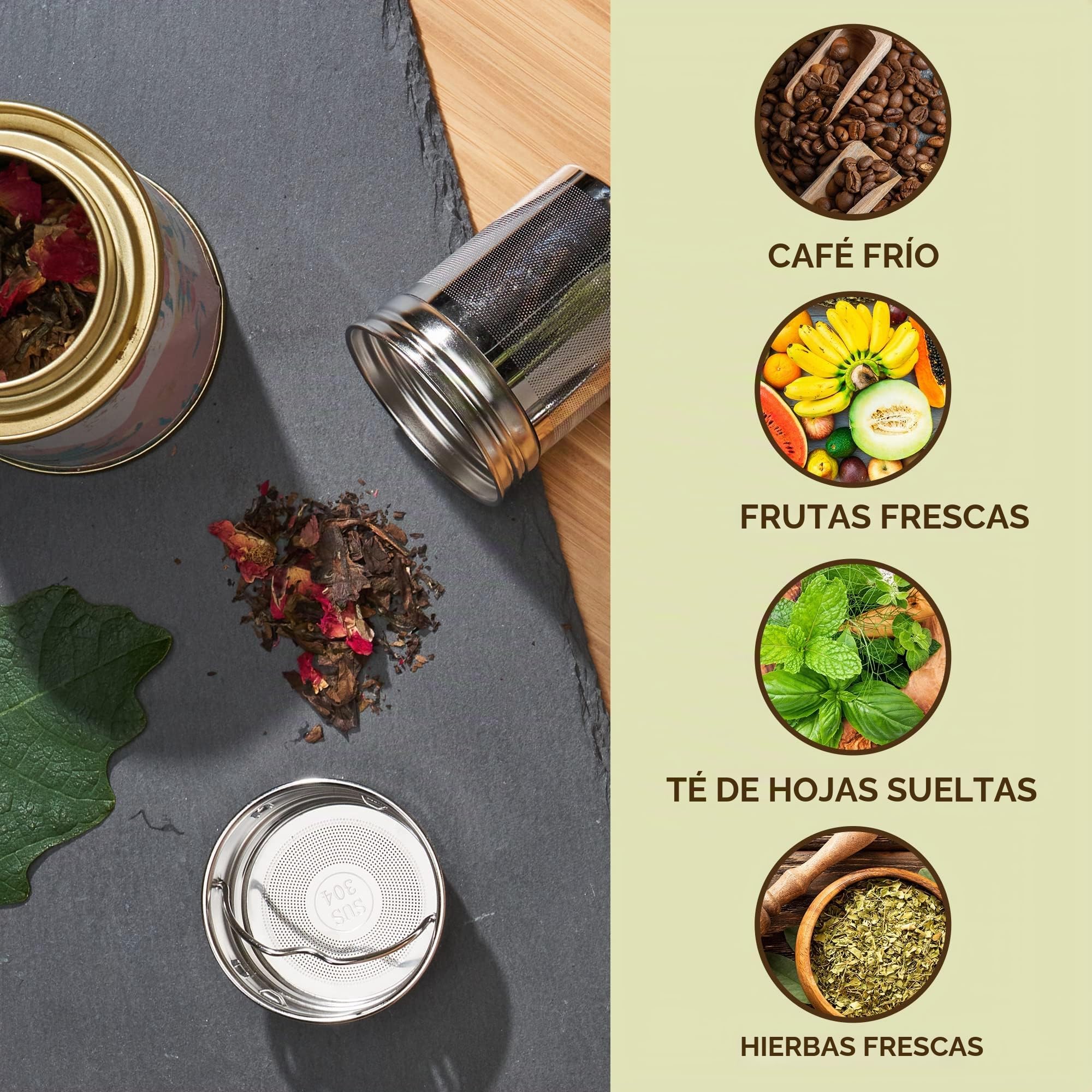 LeafLife Botella Térmica de Bambú con Colador e Infusor de Té 650 ml - Mantiene el Calor y el Frío Durante 12 Horas -Botella de Acero Inoxidable con Aislante al Vacío, Termo Café y Té en Hojas