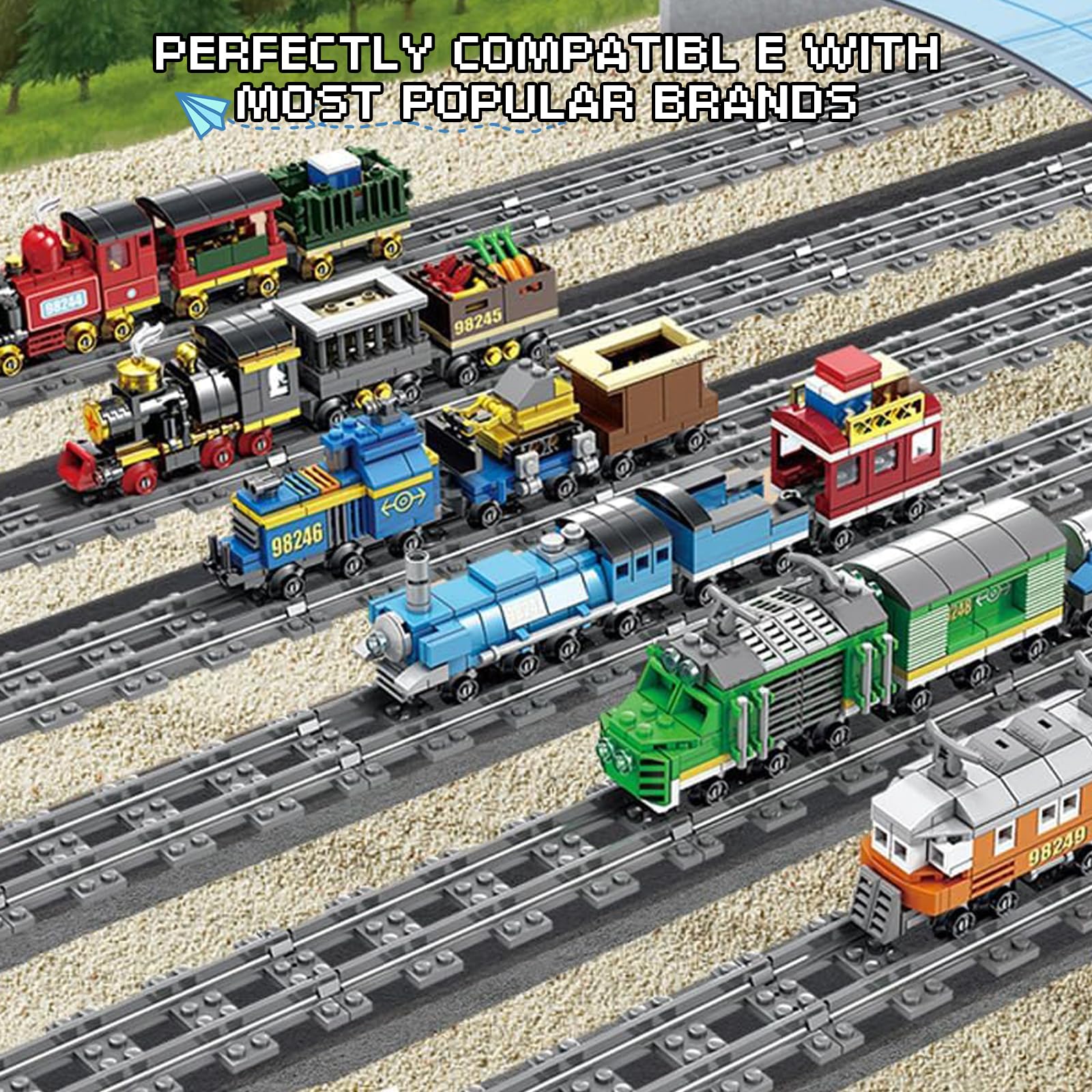 JAOGAUS Rieles de ciudad, 41 unidades, bloques de construcción de ciudad, rieles de ferrocarril, juego para regalos de bloques de construcción, juego de ampliación