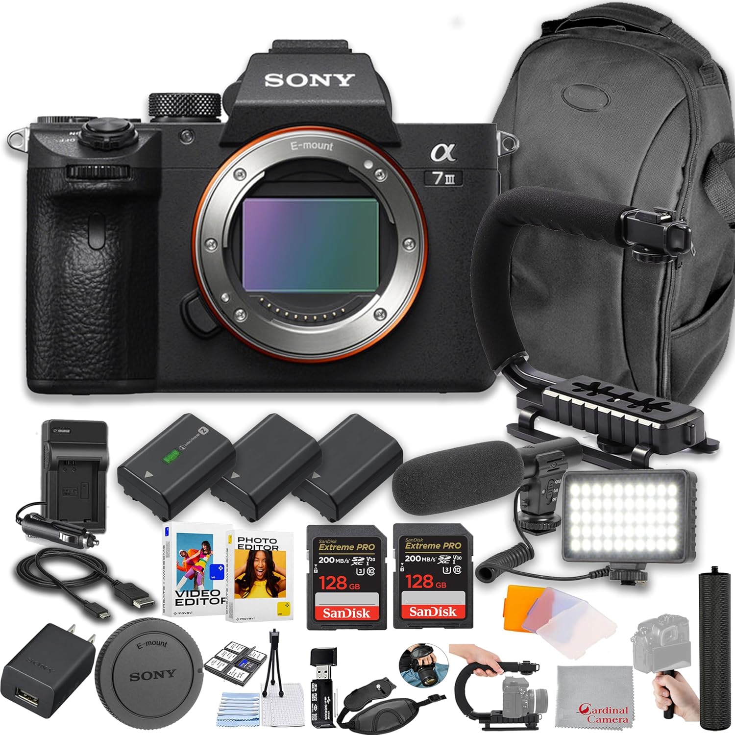 Sony a7 III Full-Frame Exmor R CMOS BSI Sensor, 24MP Mirrorless Camera + 256GB Memory + Microphone + LED Video Light + Spare Batteries + U-Grip + Hand Grip + More (Pro Bundle) Sony a7 III Full-Frame Exmor R CMOS BSI Sensor, 24MP Mirrorless Camera + 256GB Memory + Microphone + LED Video Light + Spare Batteries + U-Grip + Hand Grip + More (Pro Bundle)