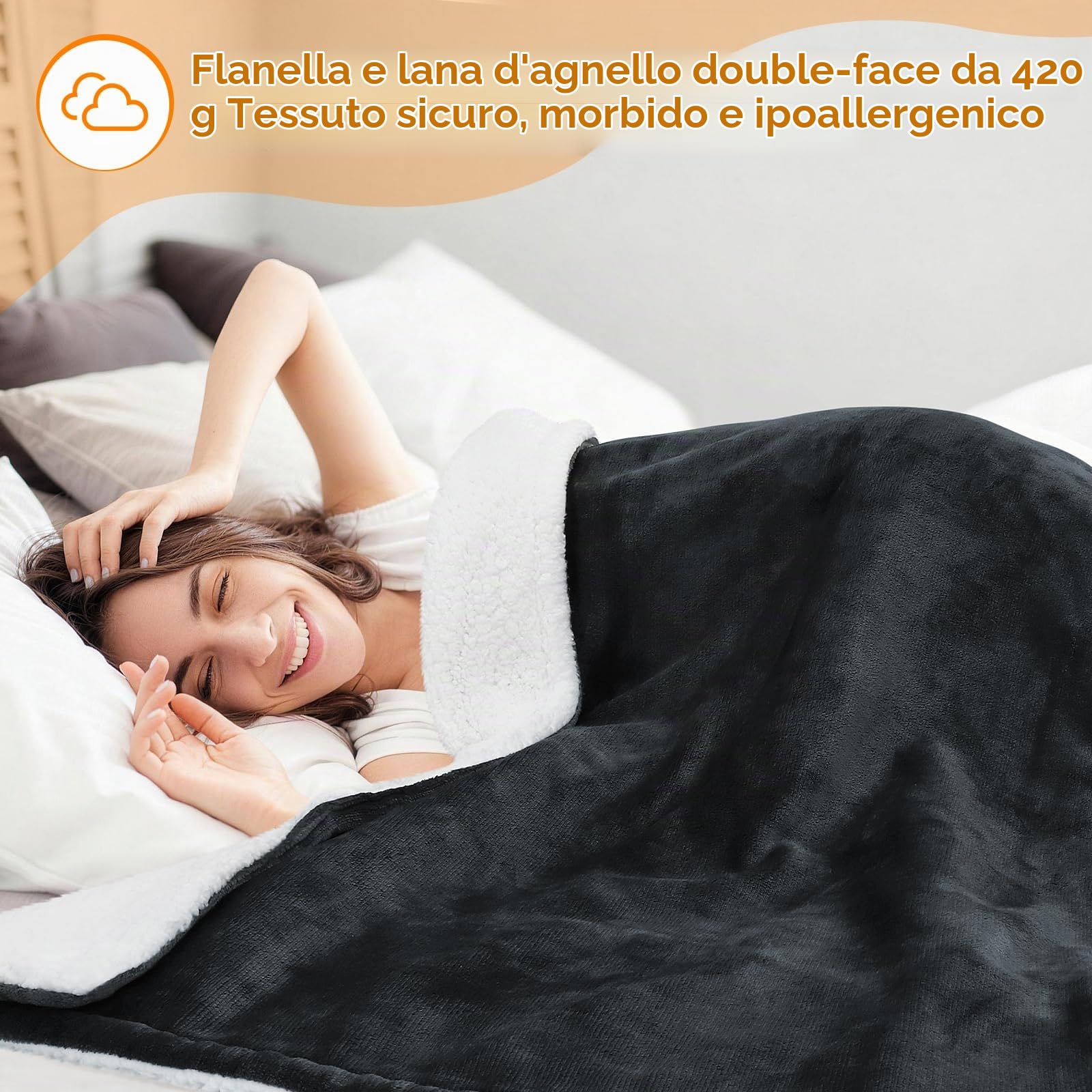 berssen Coperta Elettrica con Spegnimento Automatico, 6 livelli di Riscaldamento, 1–9 Ore, Protezione da Surriscaldamento, Coperta Elettrica per Casa e Ufficio, 130 x 180 cm