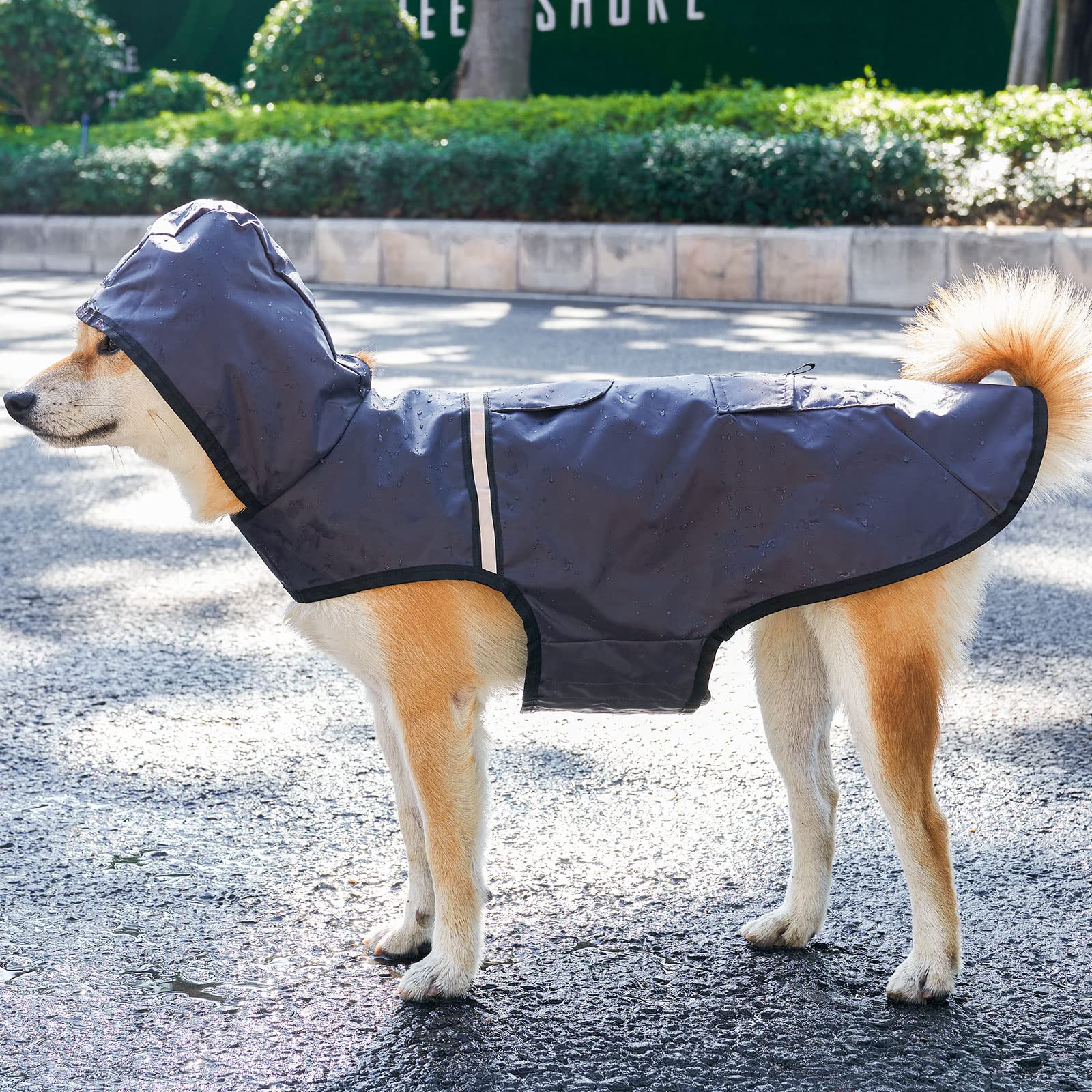 KoKoBin Impermeabile Cane Giacca riflettente per cani con cappuccio Foro del collo con cappuccio Super leggera e traspirante impermeabile per cani di taglia media e grande(Grigio,2XL)