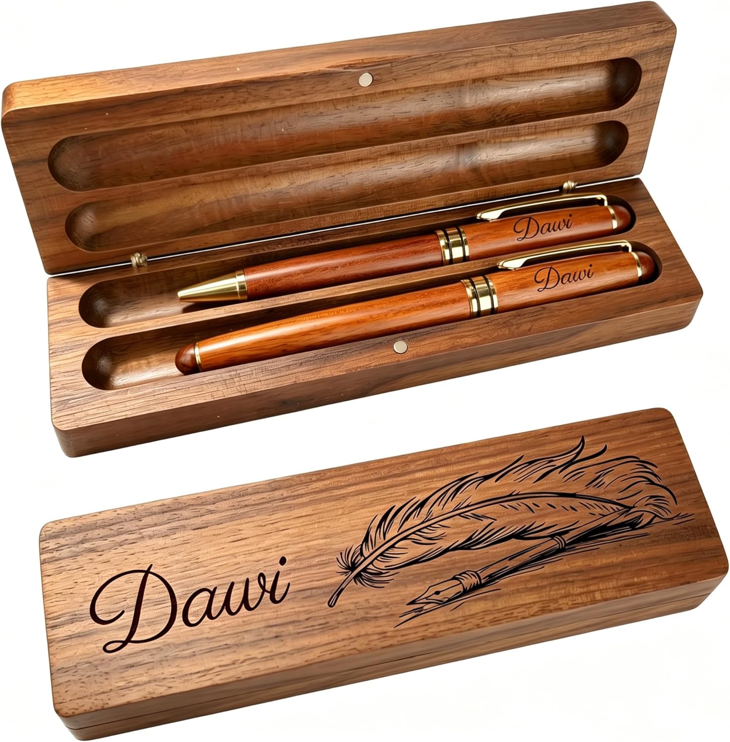 Personalized Engraved Ballpoint Pen & Wooden Case Set - Business Wood Pens Gifts for Boss, Doctors, Teachers, Students Ideal for Graduation, Promotion, or Birthday（Walnut）