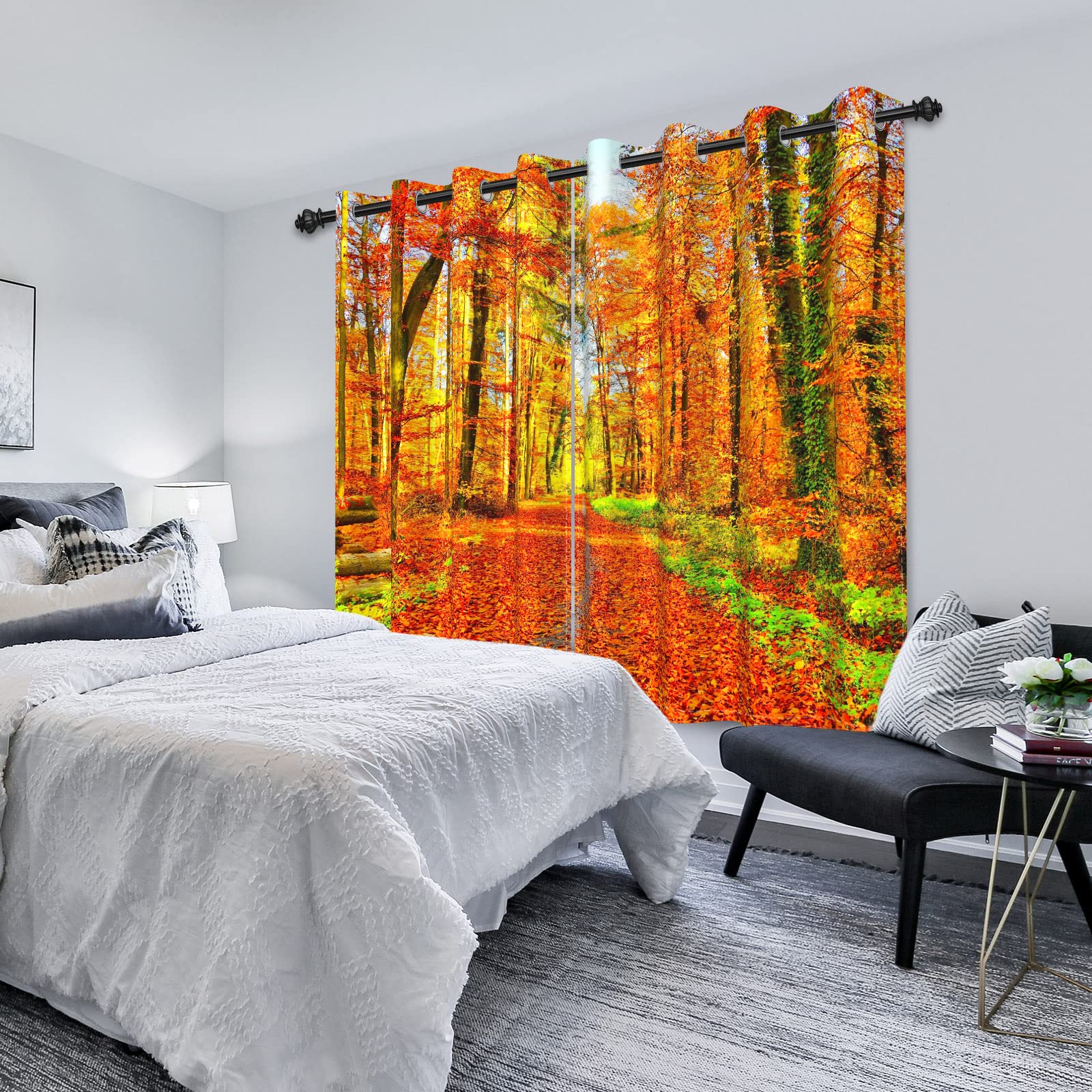 Goldener Ahorn Vorhang 117x138cm - 2-tlg. Herbst Blätter Design Mit Verdunkelung