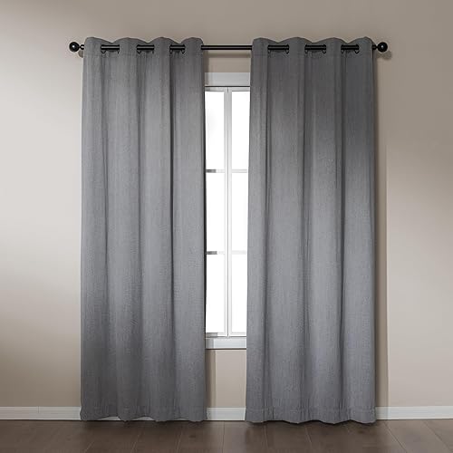 Tienda Basics Cortinas semiopacas de felpilla con tejido clásico para dormitorio y sala de estar, juego de 2 piezas con ojales, 52 pulgadas de ancho