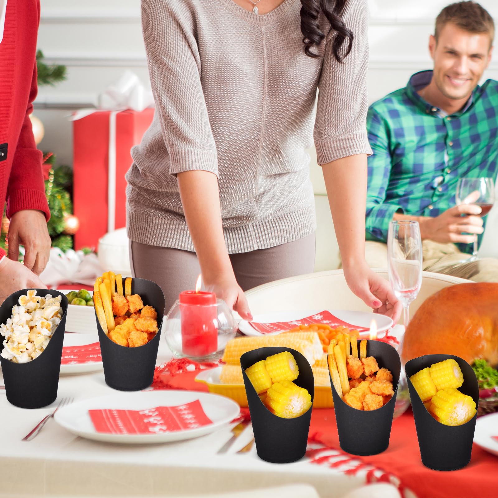 Wiederverwendbar Papier Snackbecher mit Abgeschrägtem Öffnungsdesign 100 Stück Schwarze 14oz als Vorspeisenbecher und Snackbehälter für Food Trucks und Zuhause