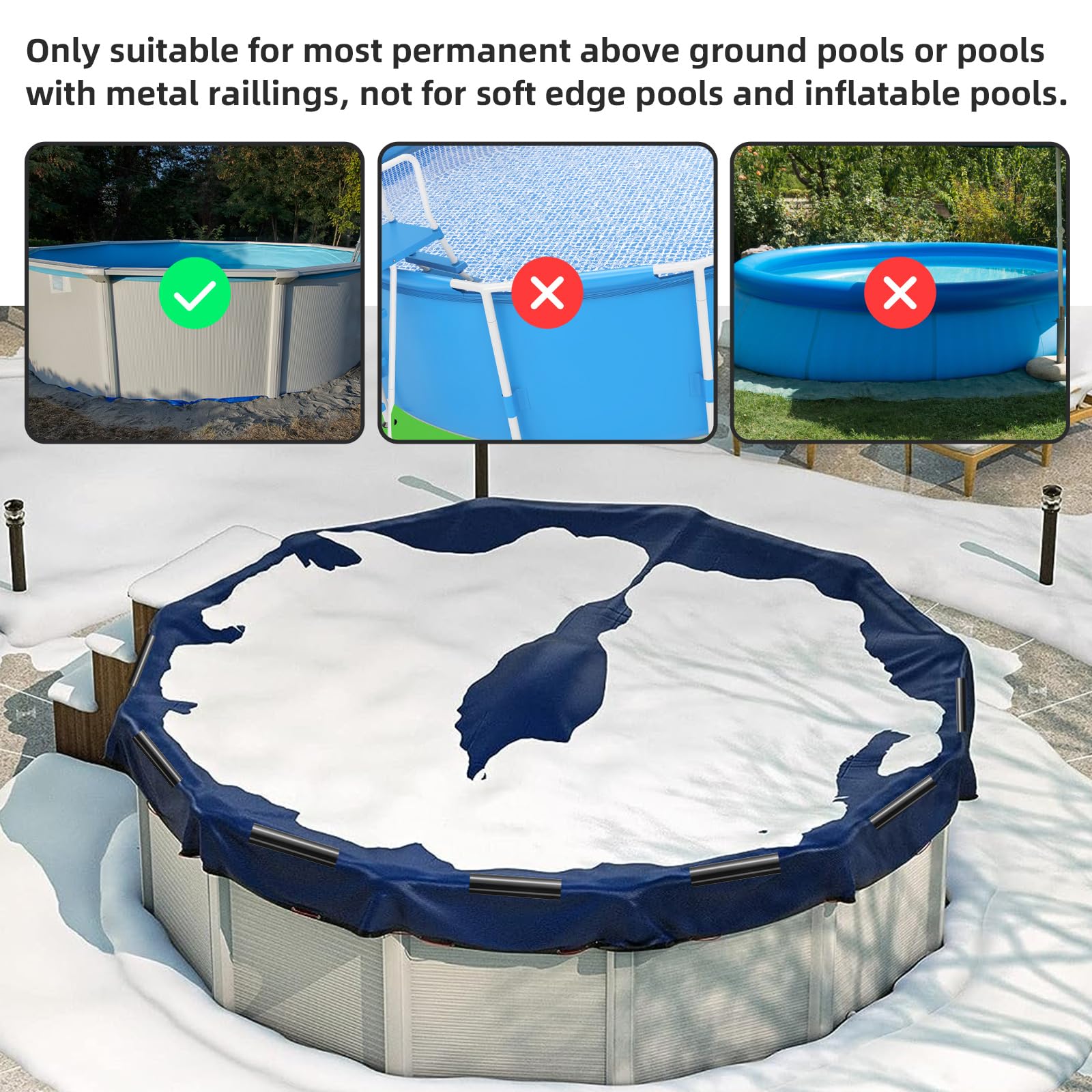 Lot De 30 Clips Acier Inoxydable Pour Bâche De Piscine Hors-sol - 11.9 Cm, Max 5.3 Cm D'épaisseur - Avec Manchons De Protection Bleus