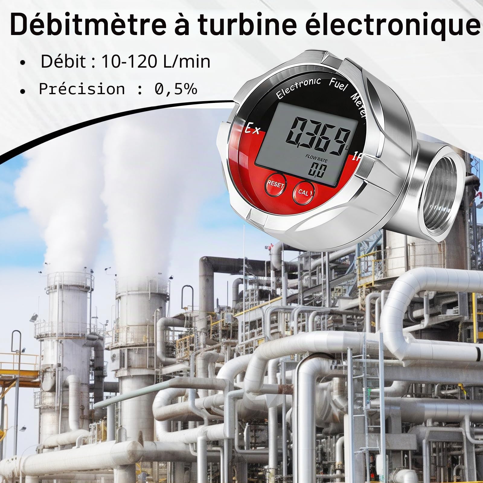 Débitmètre de Liquide, 1 Pouce Débitmètre Numérique électronique avec écran LCD Turbine Numérique Capteur de Débit pour Eau Liquide, Essence, Kérosène