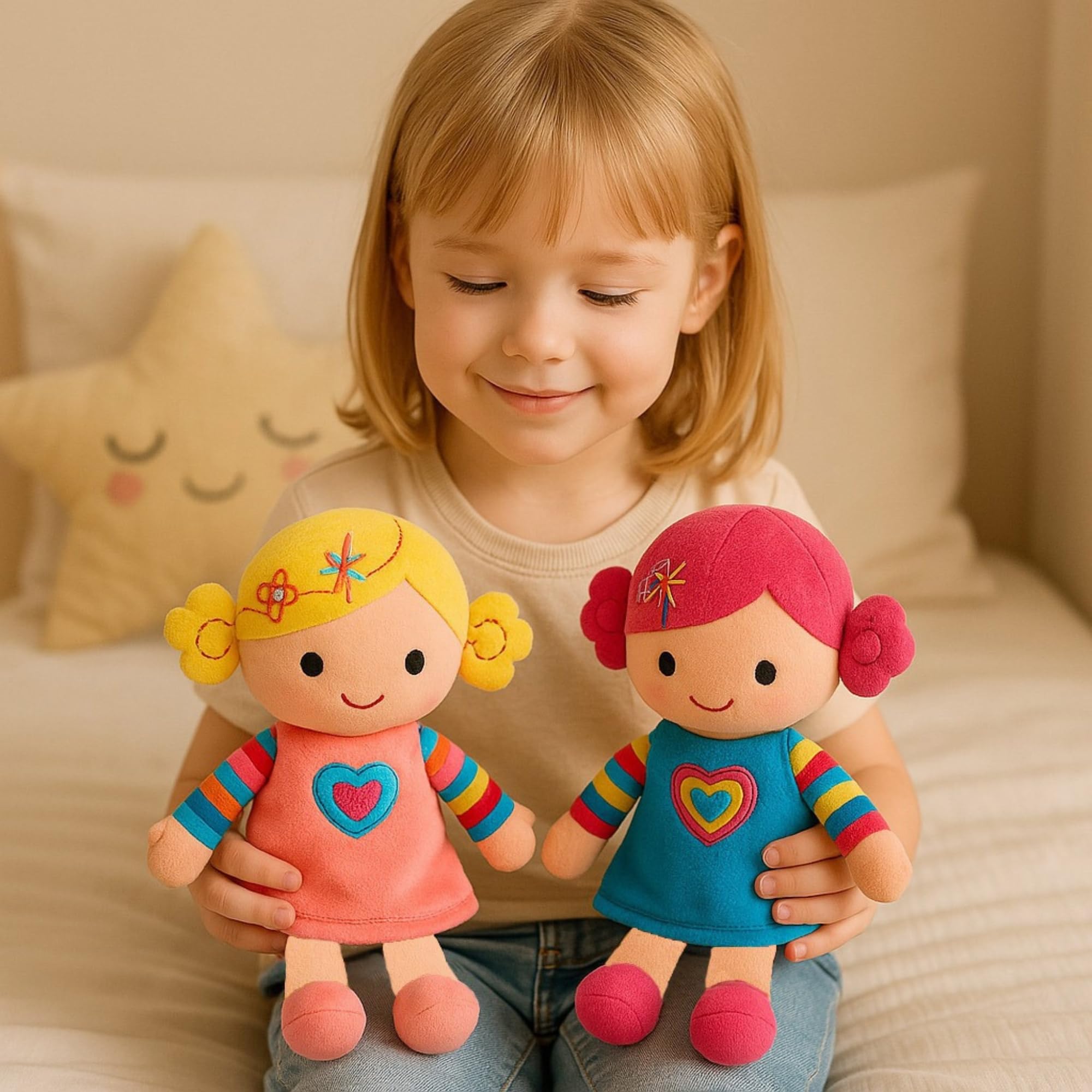 Peluchilandia Muñeca de Trapo Personalizada - Regalo Bebe 1 año - Muñecas para niñas 2 años y más - Tacto Muy Suave 25cm Personalizadas con su Nombre para un Detalle Especial