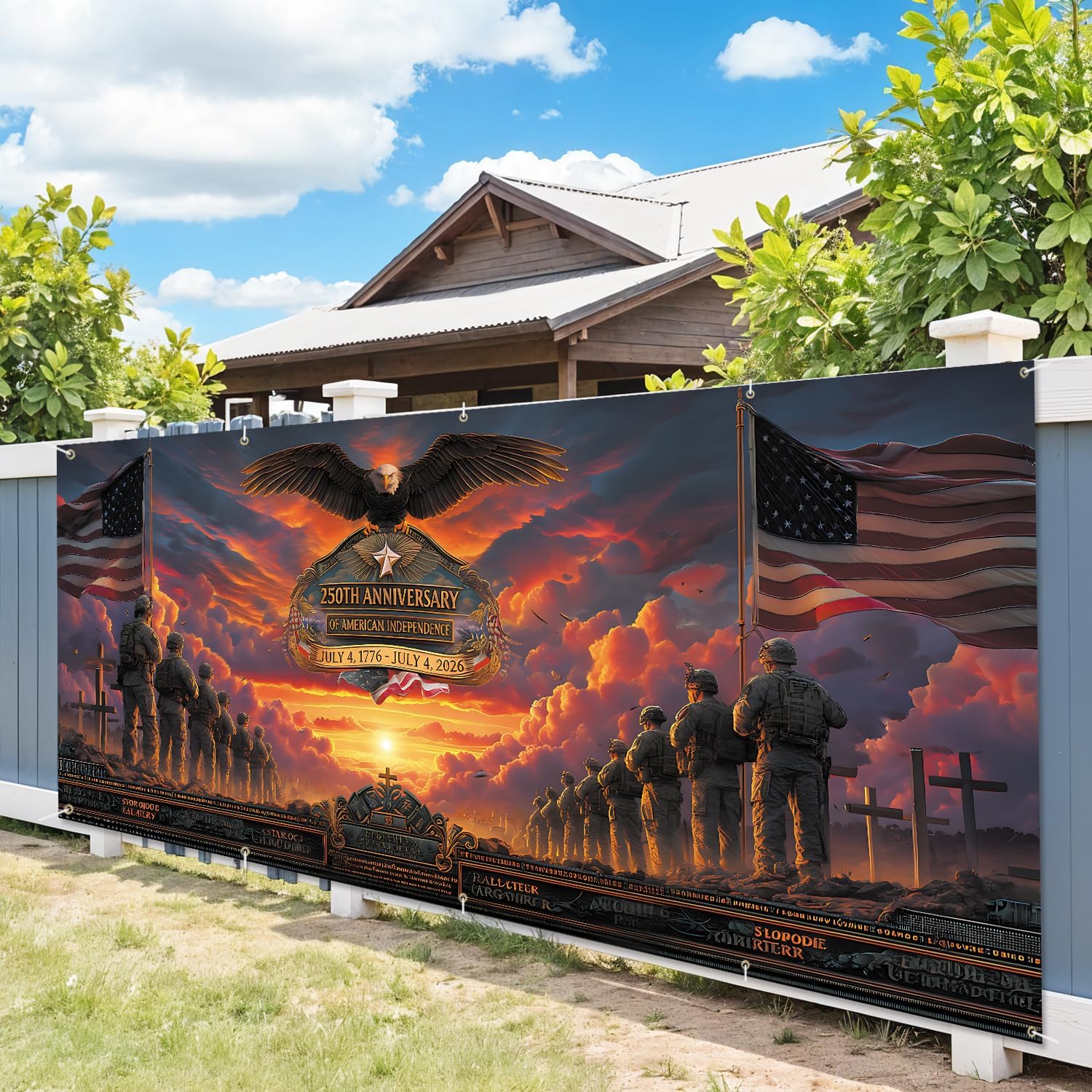 7 * 16FT Eagle flag Garage Door Cover Decorations Independence Day (250th Anniversary Garage Door Banner for Outdoor Indoor Patriot Party Photography Backdrop