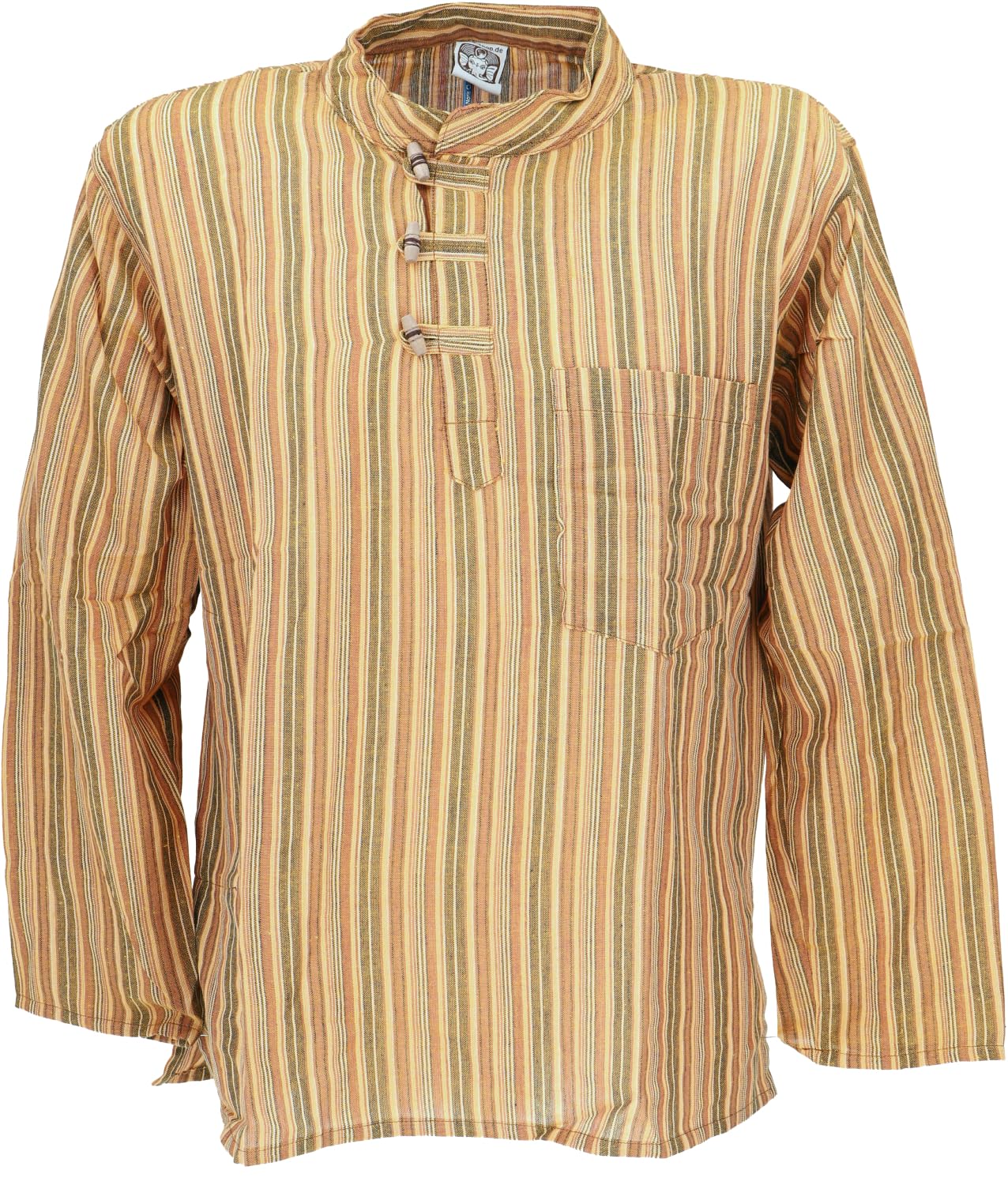 Guru-Shop Camicia Da Pescatore Nepalese - Camicia Uomo Manica Corta In Cotone, Stile Hippie Goa A Righe, Leggera E Comoda (Caffè, Taglia XL)