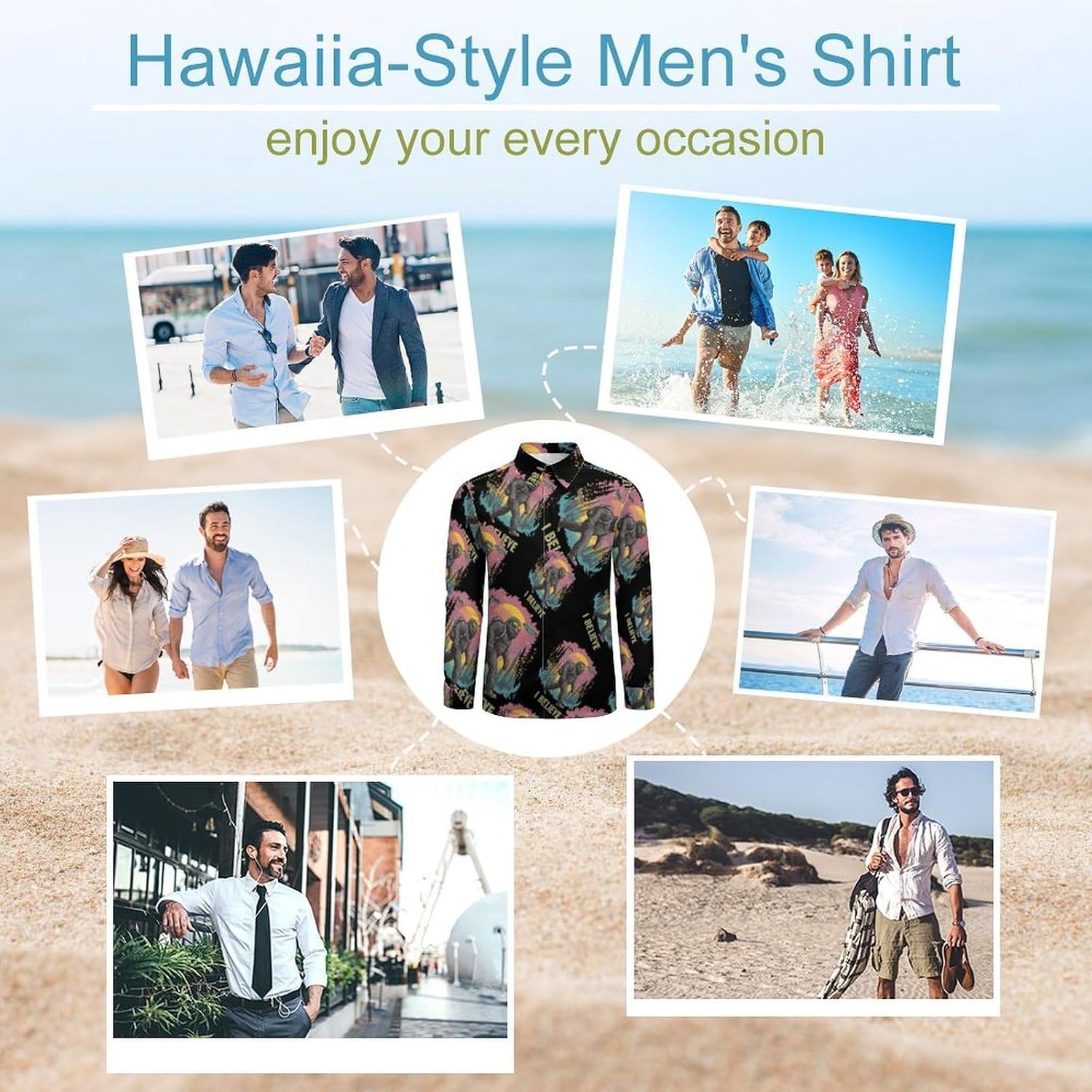 Believe Bigfoot Sasquatch Long Sleeve Shirts Casual Dress Shirt Button-down T-shirts for Men