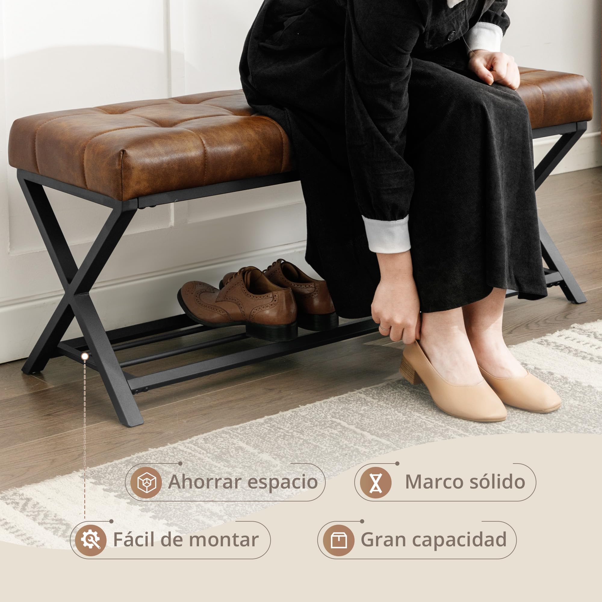 LUE BONA Banco Zapatero,Mueble Zapatero Banco De Zapatos con Asiento,Almacenamiento Zapatos for Banco Zapatero para Ahorrar Espacio para Sala de Estar, Dormitorio, Entrada,113 x 38 x 46 cm,Marrón