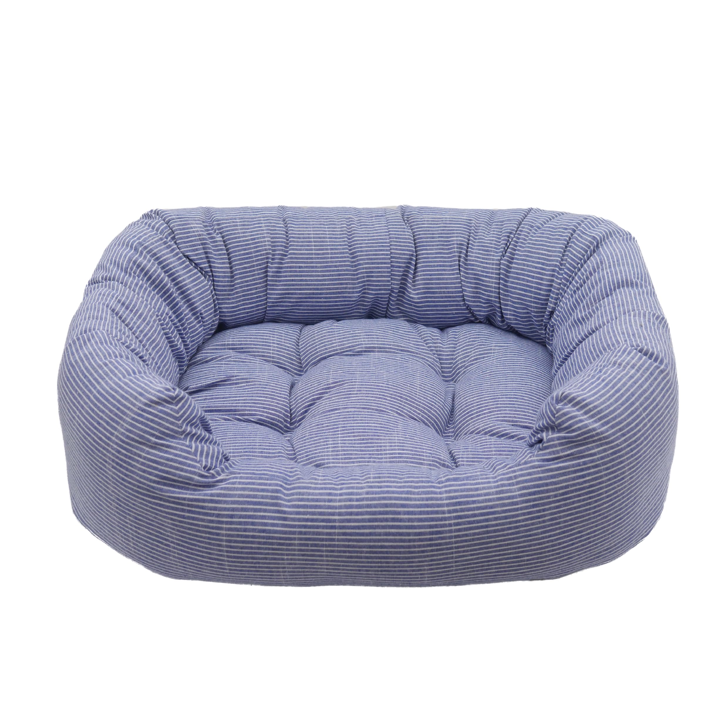 Rosewood Small Dog Bed For Dogs, Kittens And Puppies. Machine Washable, Super Soft And Cosy Sky Blue Striped Linen Look Dog Bed, 51X42x14cm