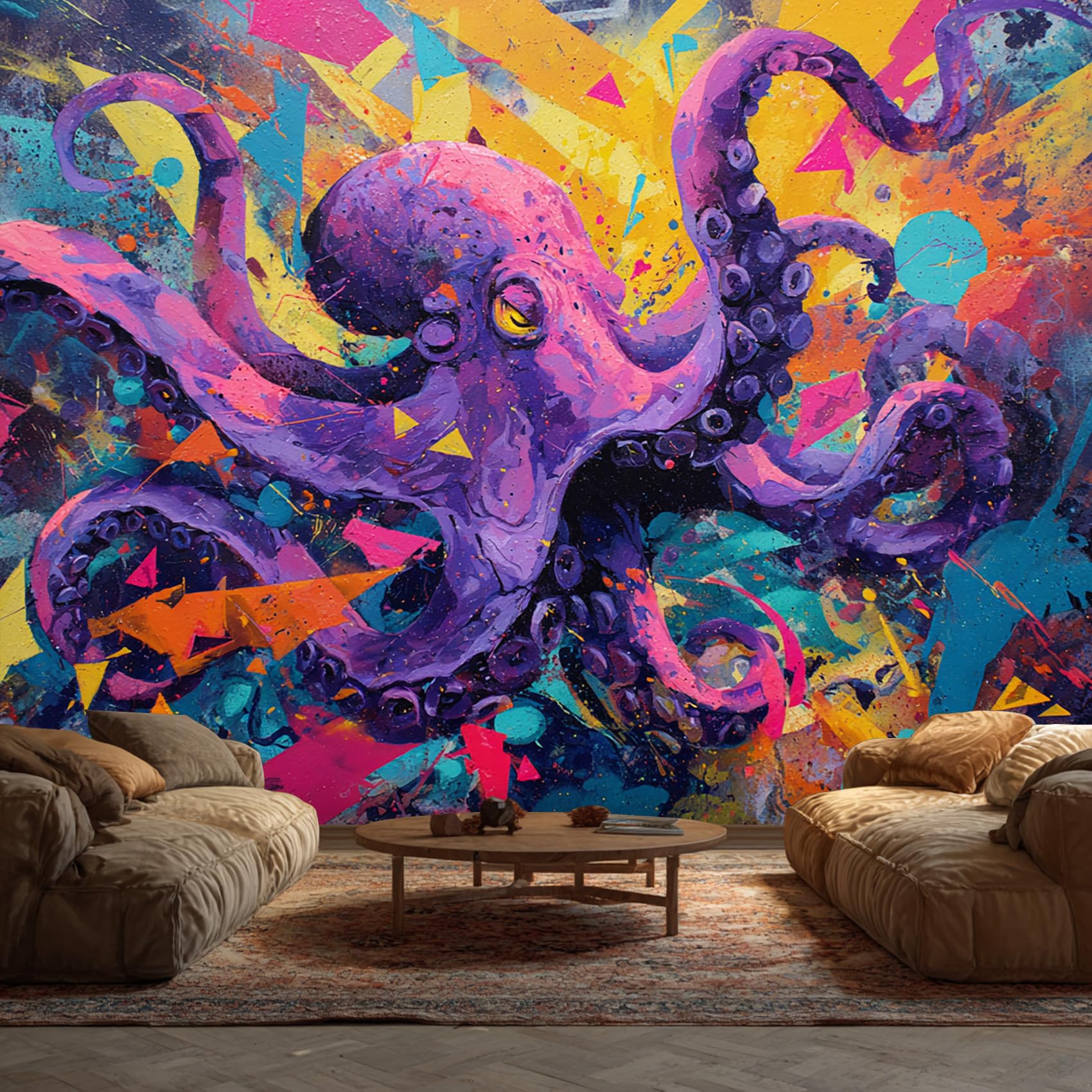 Octopus Wallpaper - Colourful Graffiti Wall Mural - Wall Murals for Living Room Bedroom - Photo Wallpaper & Home Decor Art - 200 x 140 cm A-6953