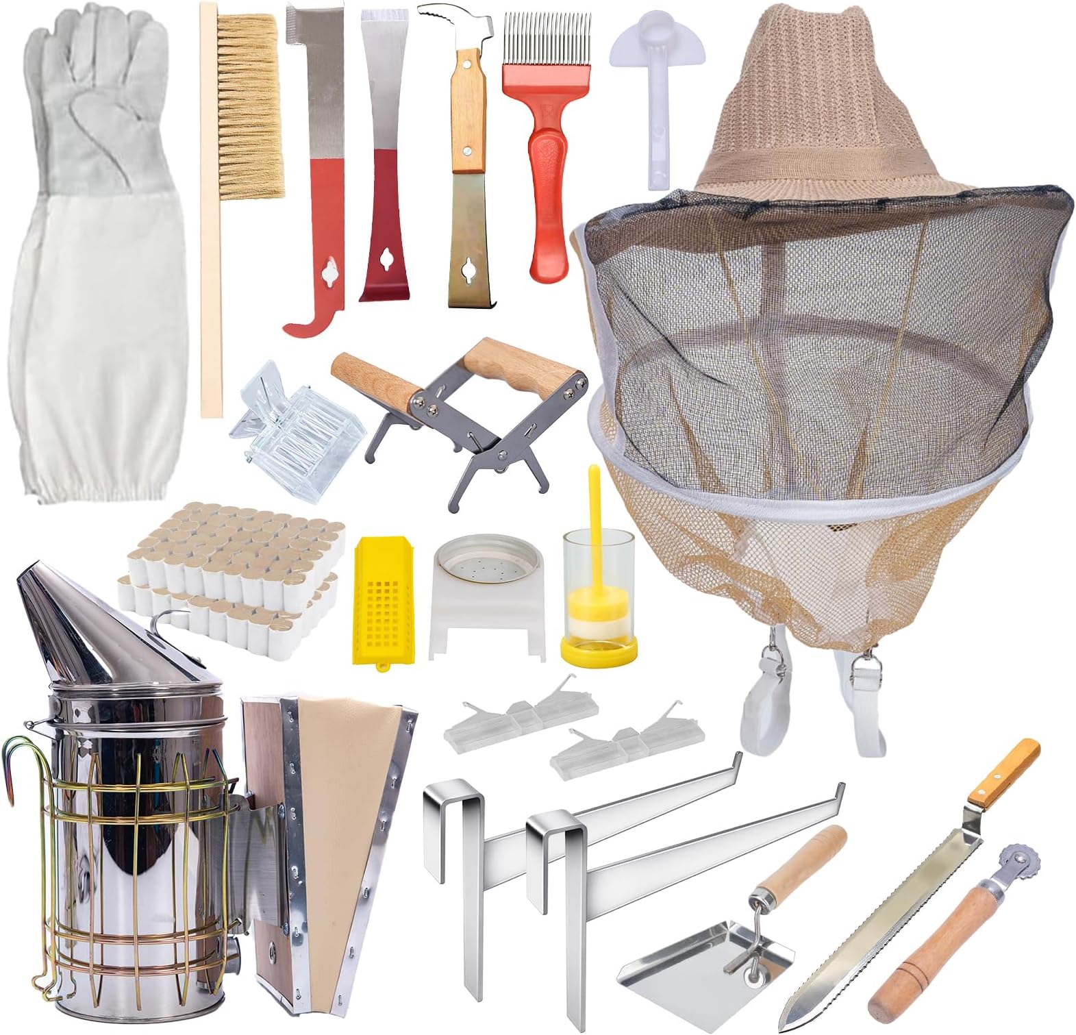Beekeeping Supplies Bee Keeper Starting Kit 22 Pcs Beekeeping Tool Kit Bee Smoker Kit Including Beehive Tools,Uncapping Tool and Beekeeping Veil