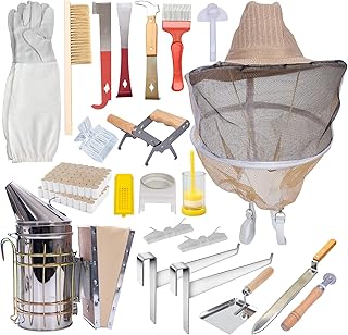 MayBee Beekeeping Supplies Bee Keeper Starting Kit 22 Pcs Beekeeping Tool Kit Bee Smoker Kit Including Beehive Tools,Uncapping Tool and Beekeeping Veil