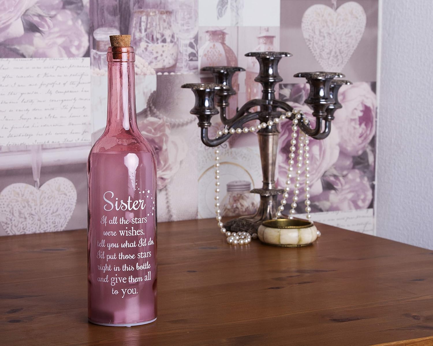 Boxer Gifts Light-Up LED Sister Glass Starlight Bottle | Beautiful, Decorative Homeware Gift Perfect For Birthday, Christmas | Complete With Gorgeous Gift Tag,Pink
