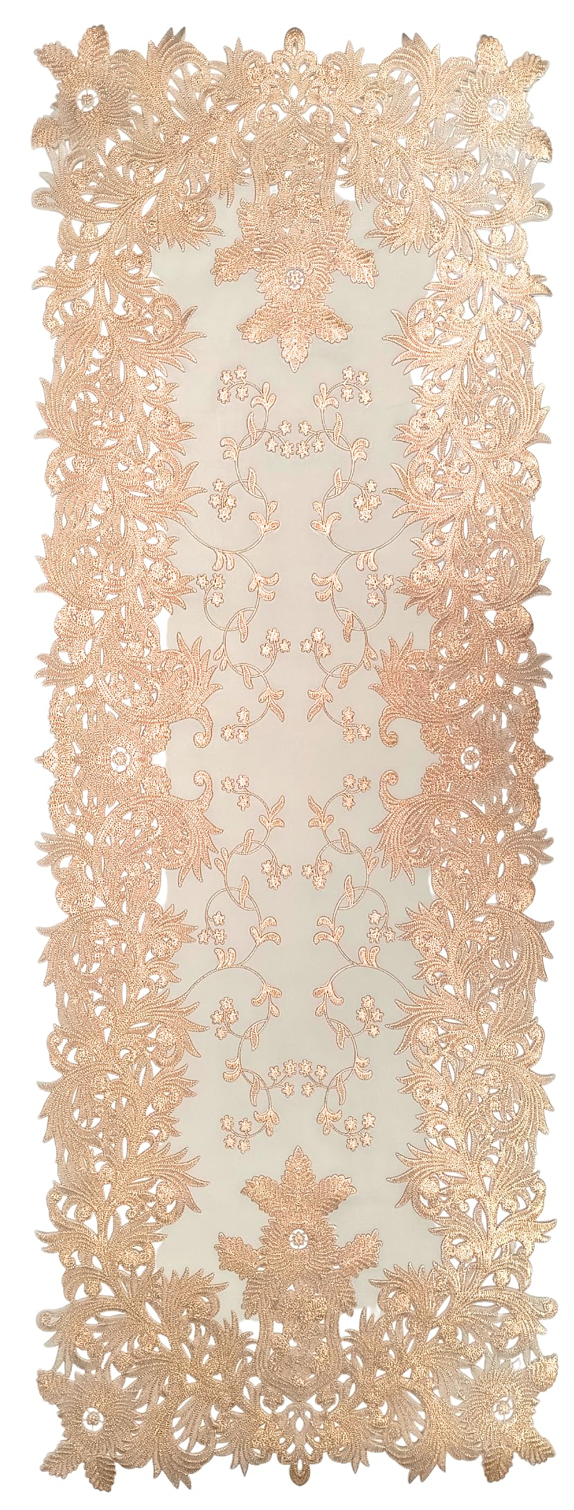 orientalweavers premium gold floral embroidered tissue table runner | rectangular decorative lace table runner for dining table, home, kitchen, wedding, restaurant & café