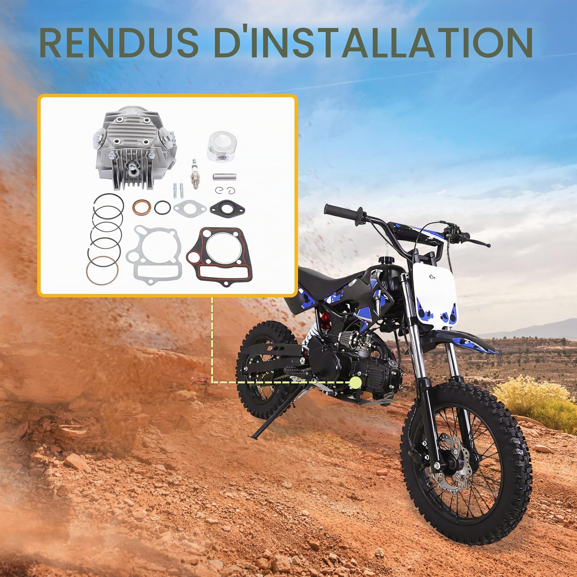 GOOFIT 110cc 125cc Culasses de cylindre avec joints pistons Ensemble culasse bougie d'allumage et ensemble de montage Remplacement pour motocross scooter et dirt bike ATV Go kart