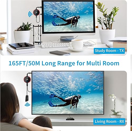 Miniatura 6 de AIMIBO Kit de transmisor y receptor HDMI inalámbrico 4K, transmisión de video/audio estable de 2.4/5 GHz a monitor, proyector, HDTV, extensor HDMI