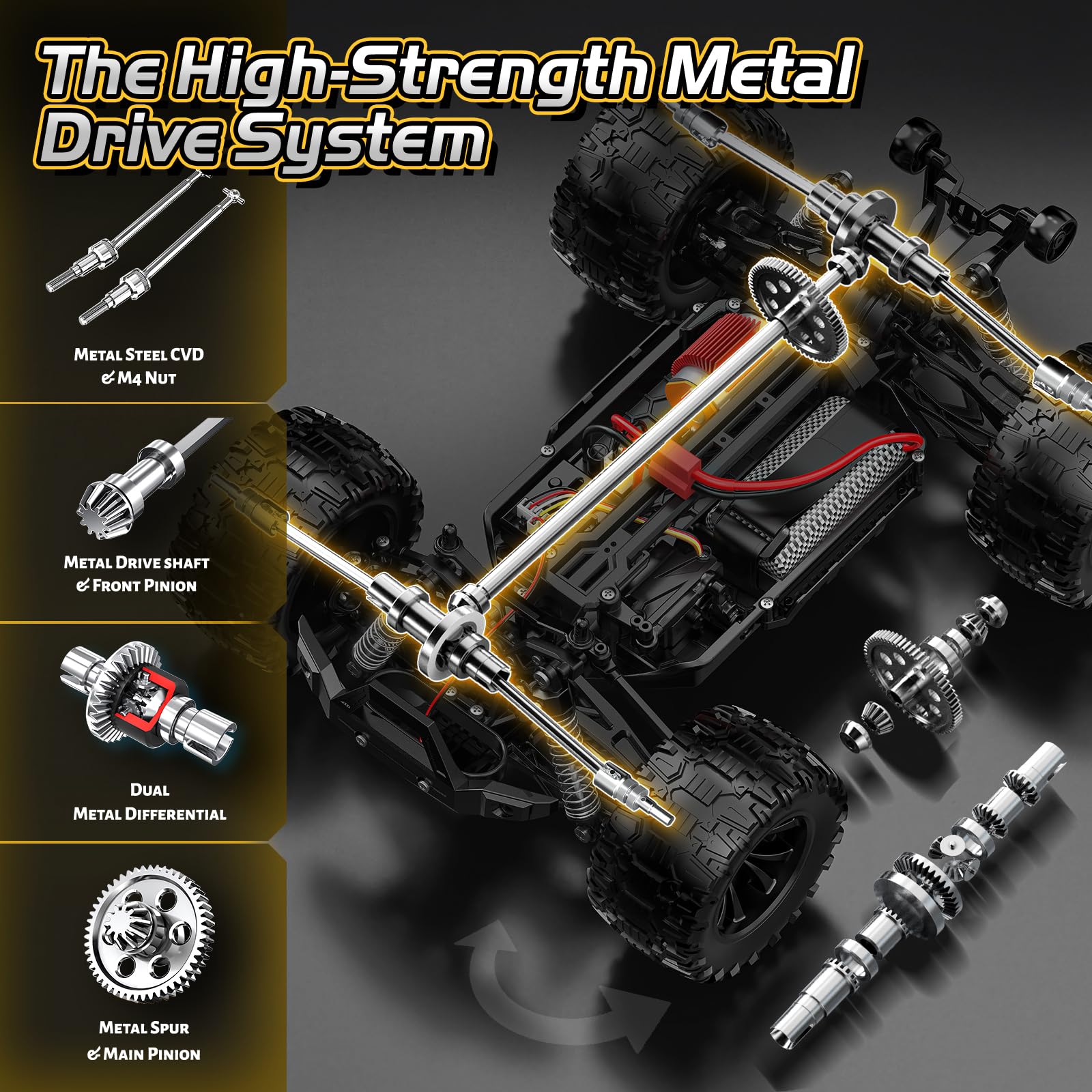 YESHIN Ferngesteuertes Auto 1:14 All-Terrain RC Auto für Erwachsene & Jungen, 4WD RTR Offroad RC Auto 40 km/h mit Vollmetall-Antrieb, ölgefüllten Stoßdämpfern, 2x1500-mAh-Akkus, 2 Karosserien