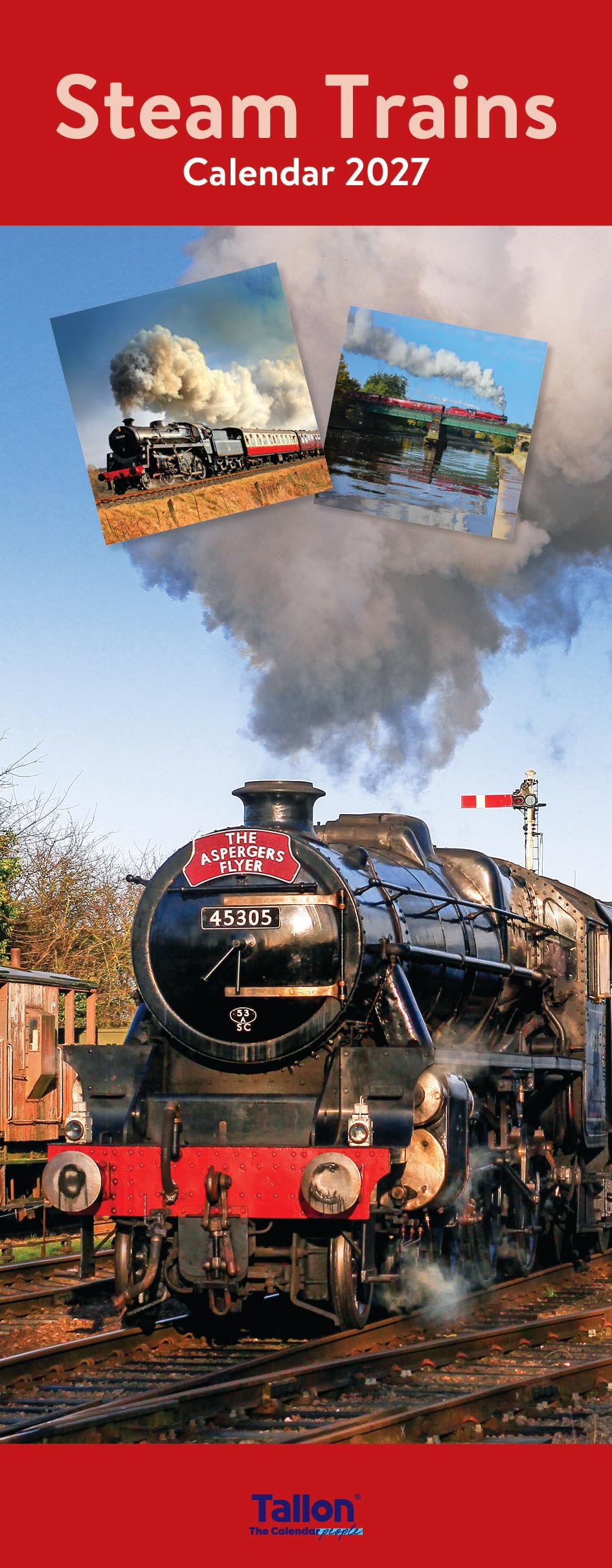 2027 Slim Month To View Spiral Bound Transport Photo Wall Calendar - Trains